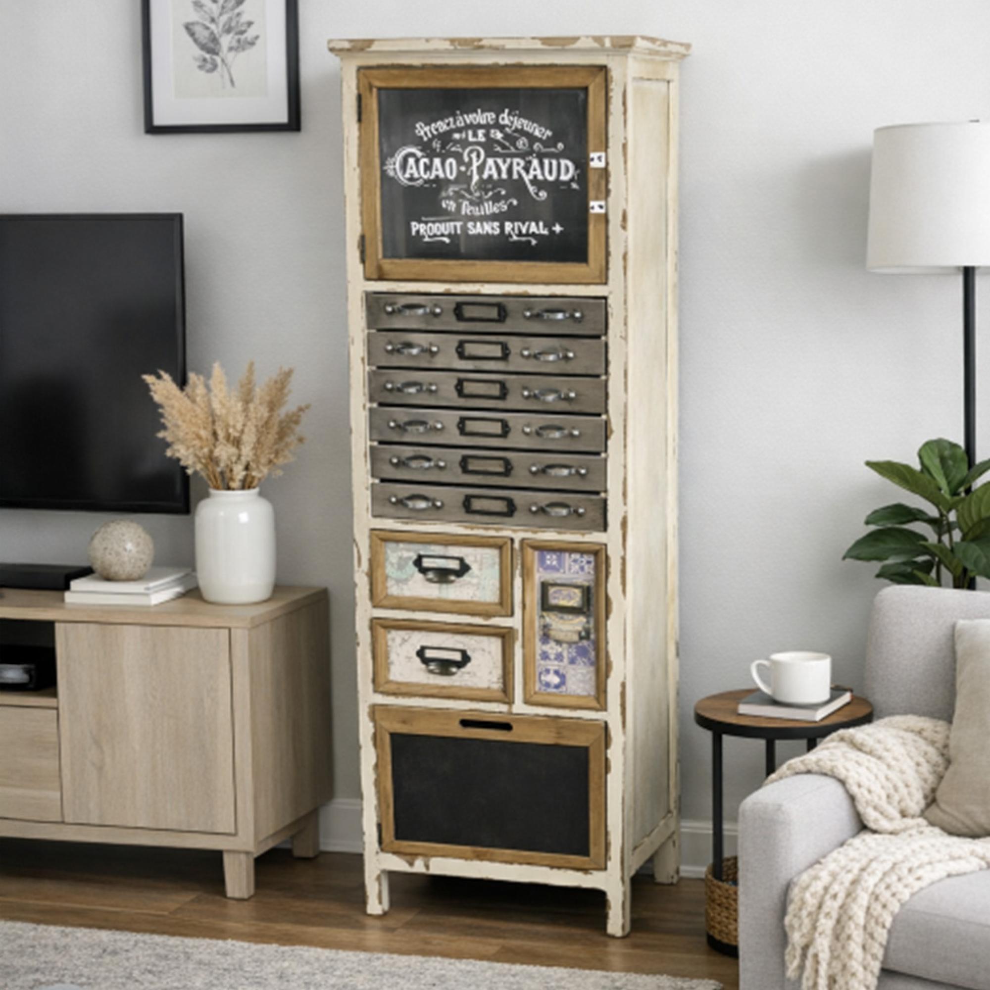 Storage Cabinet - White Distressed - Multi Drawer