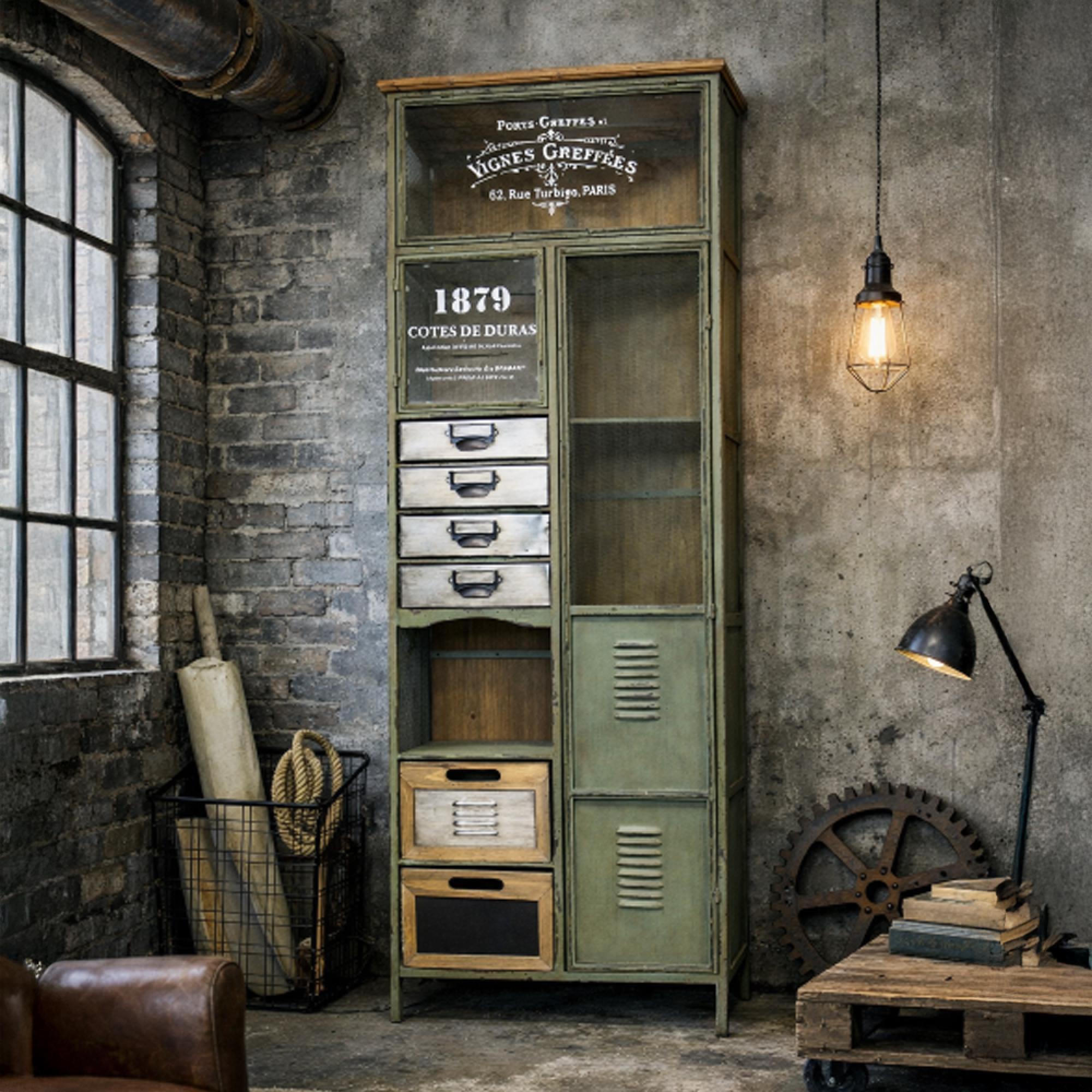 Tall Cabinet - Green Metal - Industrial