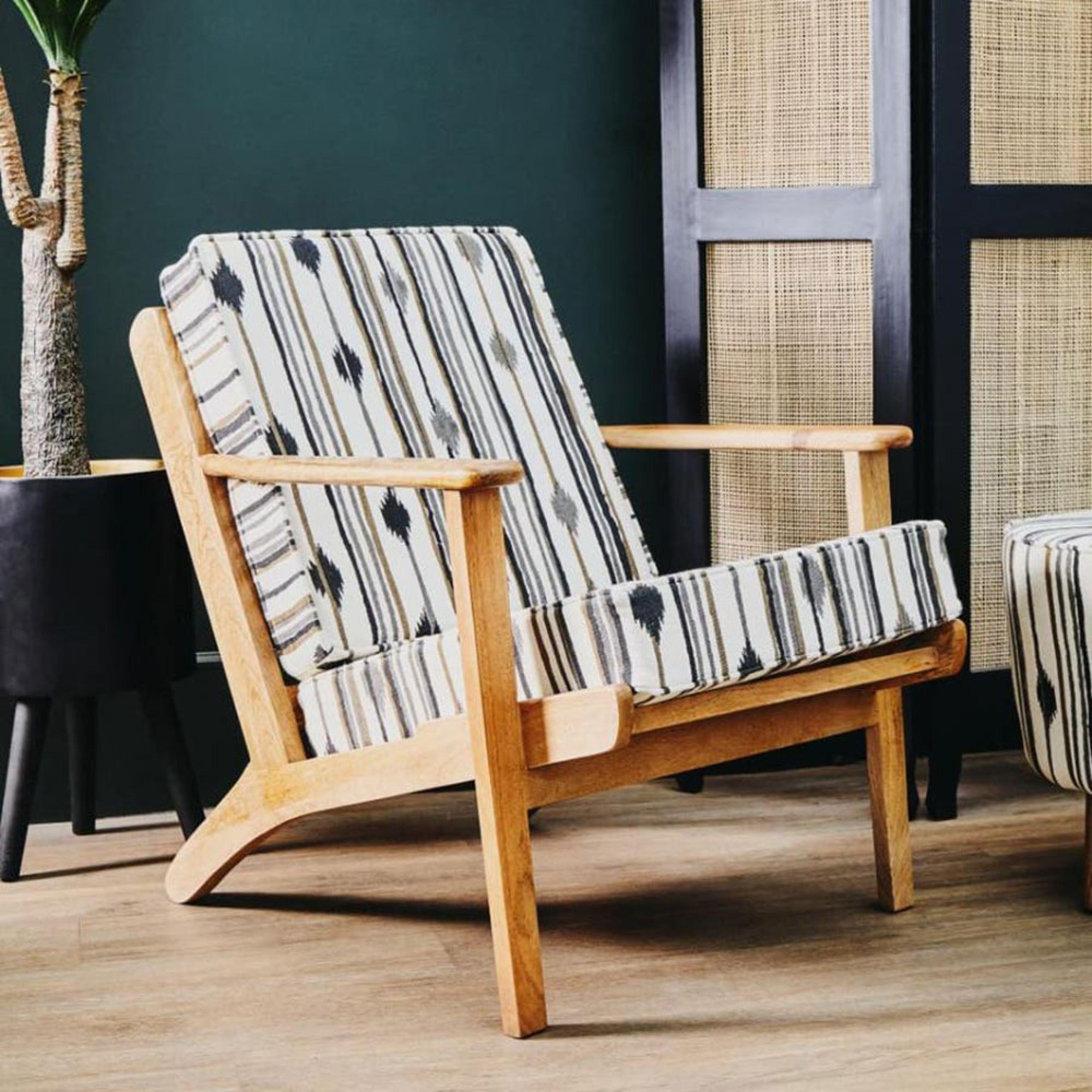 Cefena Armchair - White and Black Fabric with Angular Arms