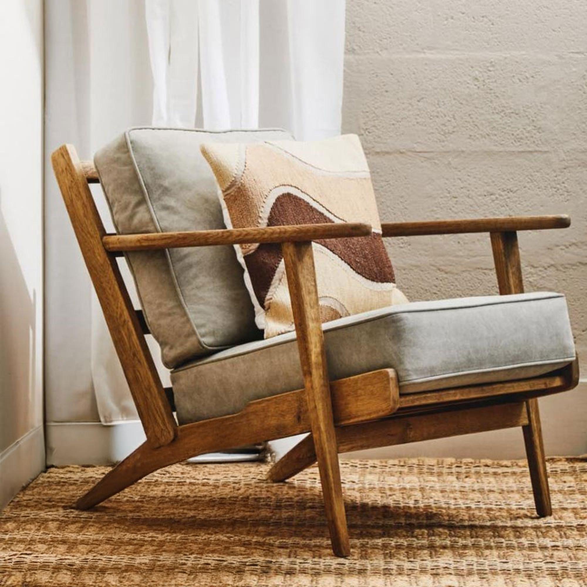 Hector Armchair - Beige Fabric with American Oak