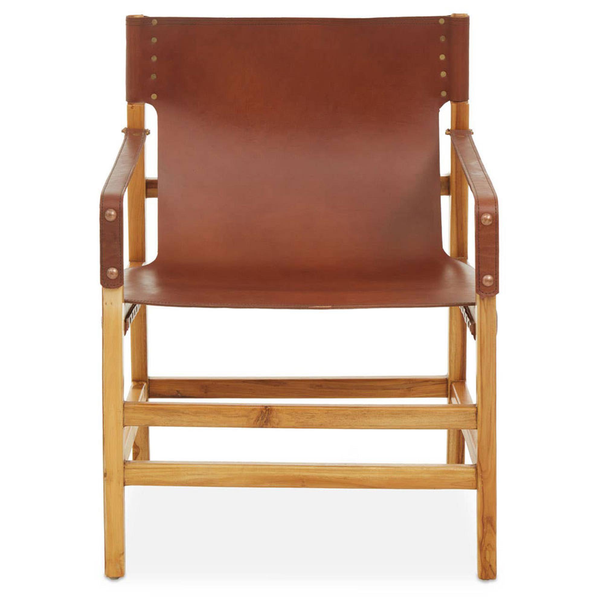 Kendari Lounge Chair - Vintage Brown Leather with Teak Wood - with Footrest