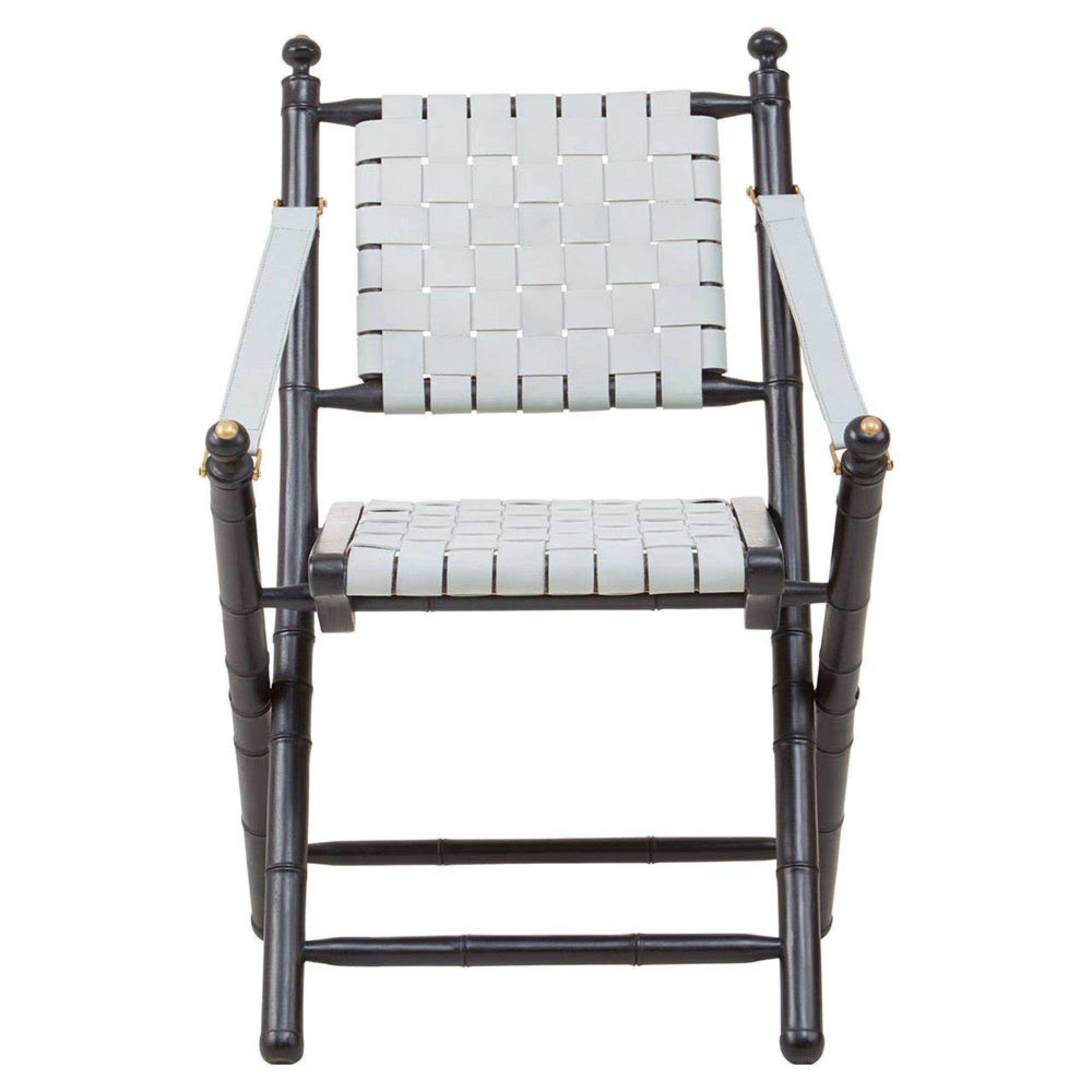 Kendari Armchair - White Strapped Leather with Teak Wood