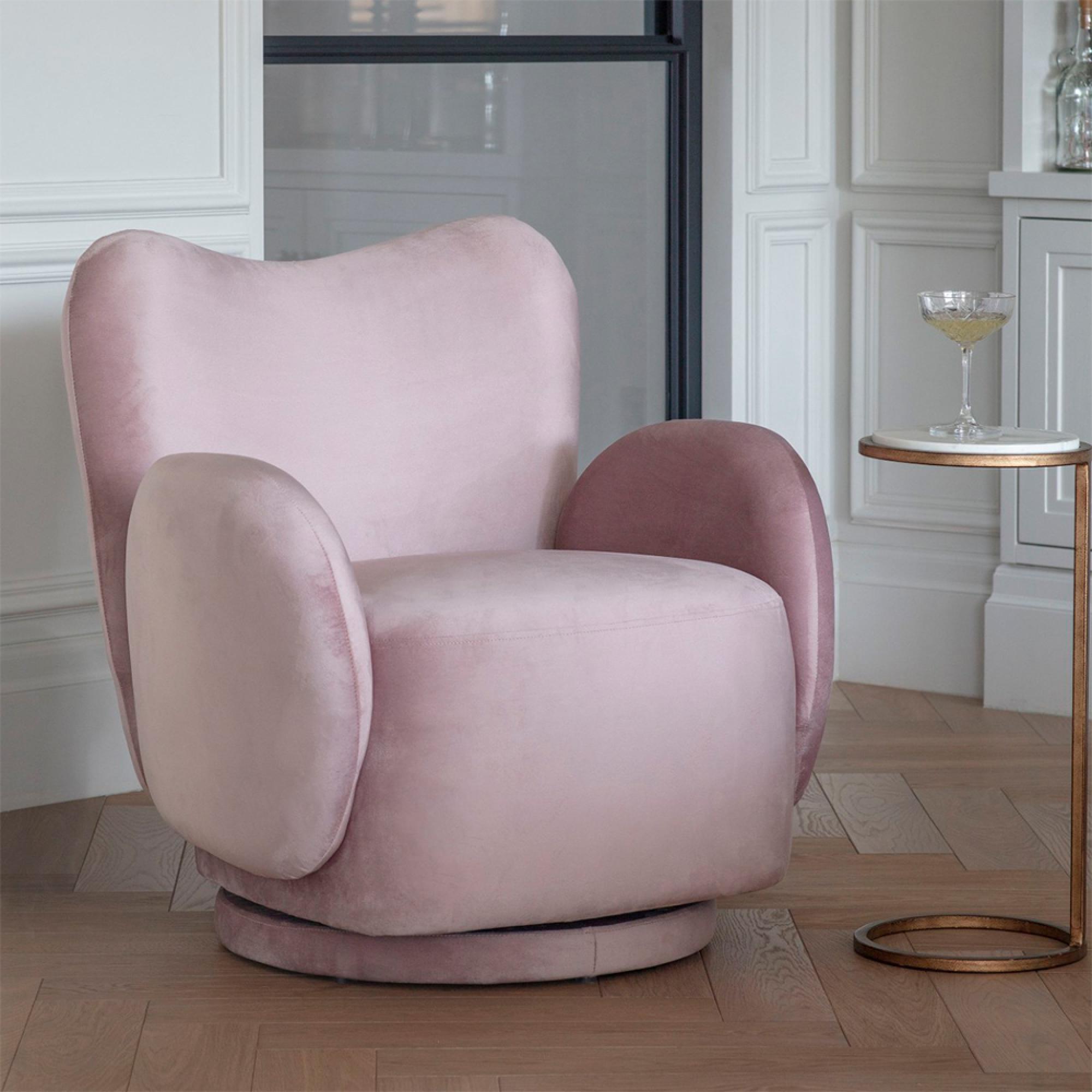 Bingham Swivel Chair - Dusky Pink Velvet Fabric