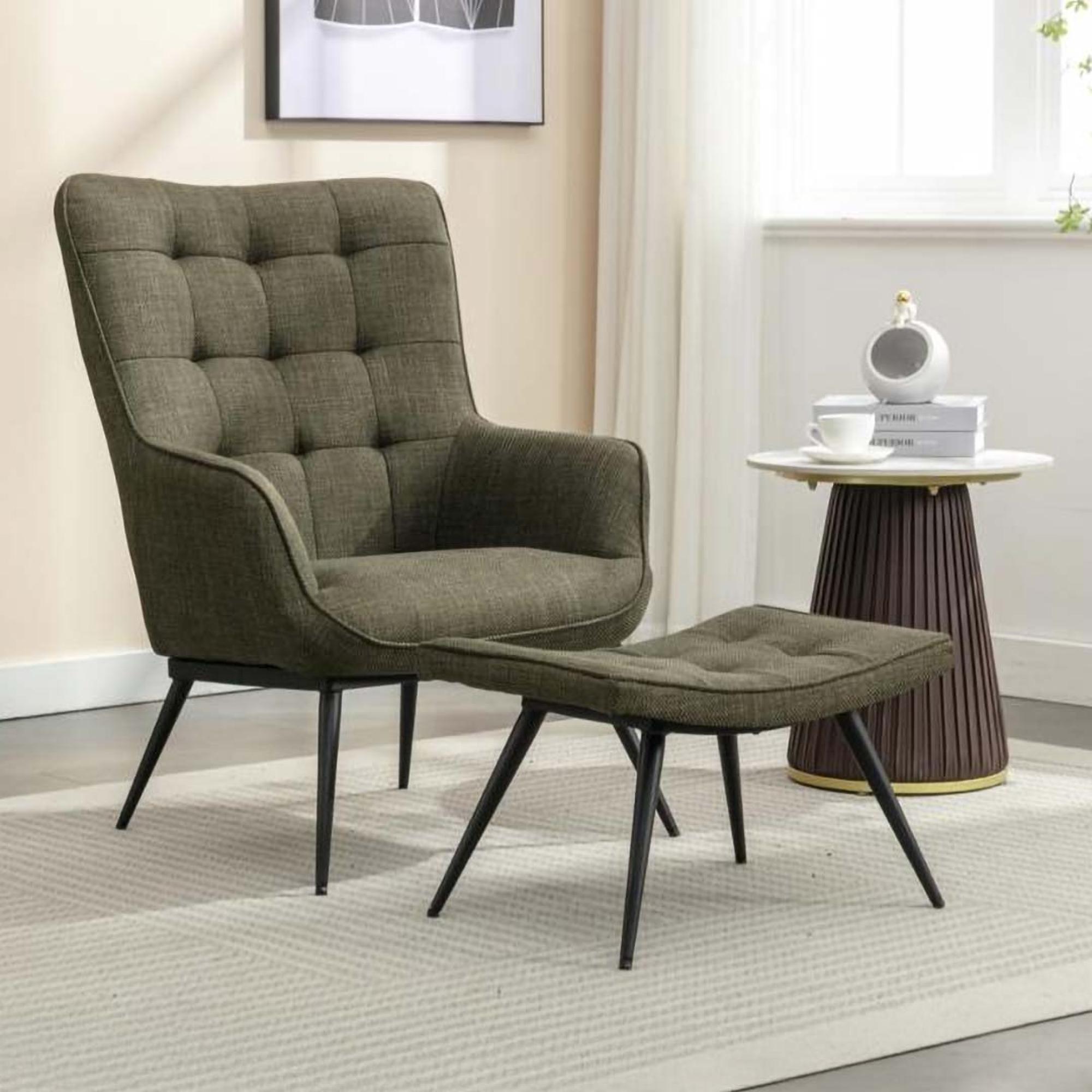 Katelyn Accent Armchair - with Footstool - Green Fabric