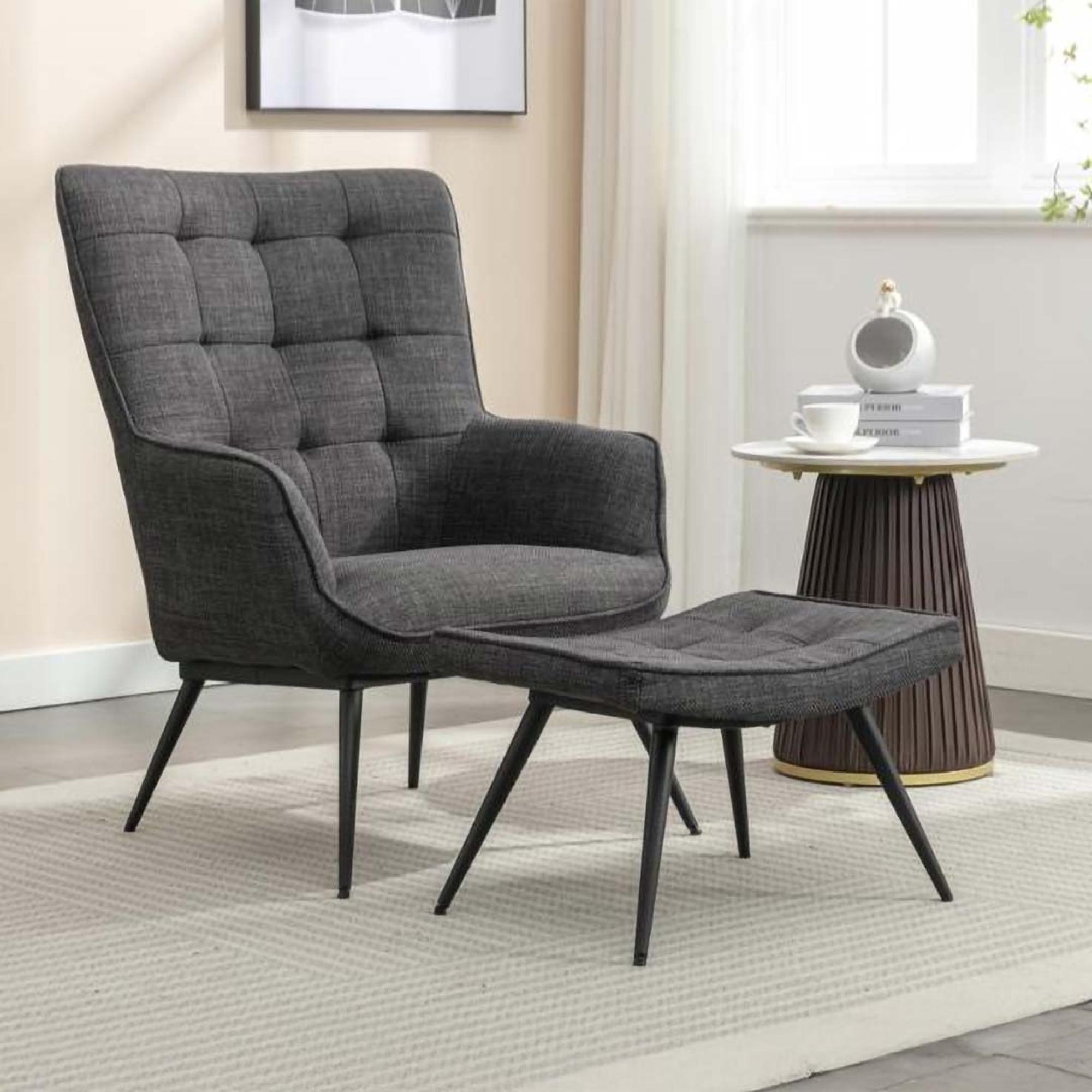Katelyn Accent Armchair - with Footstool - Grey Fabric