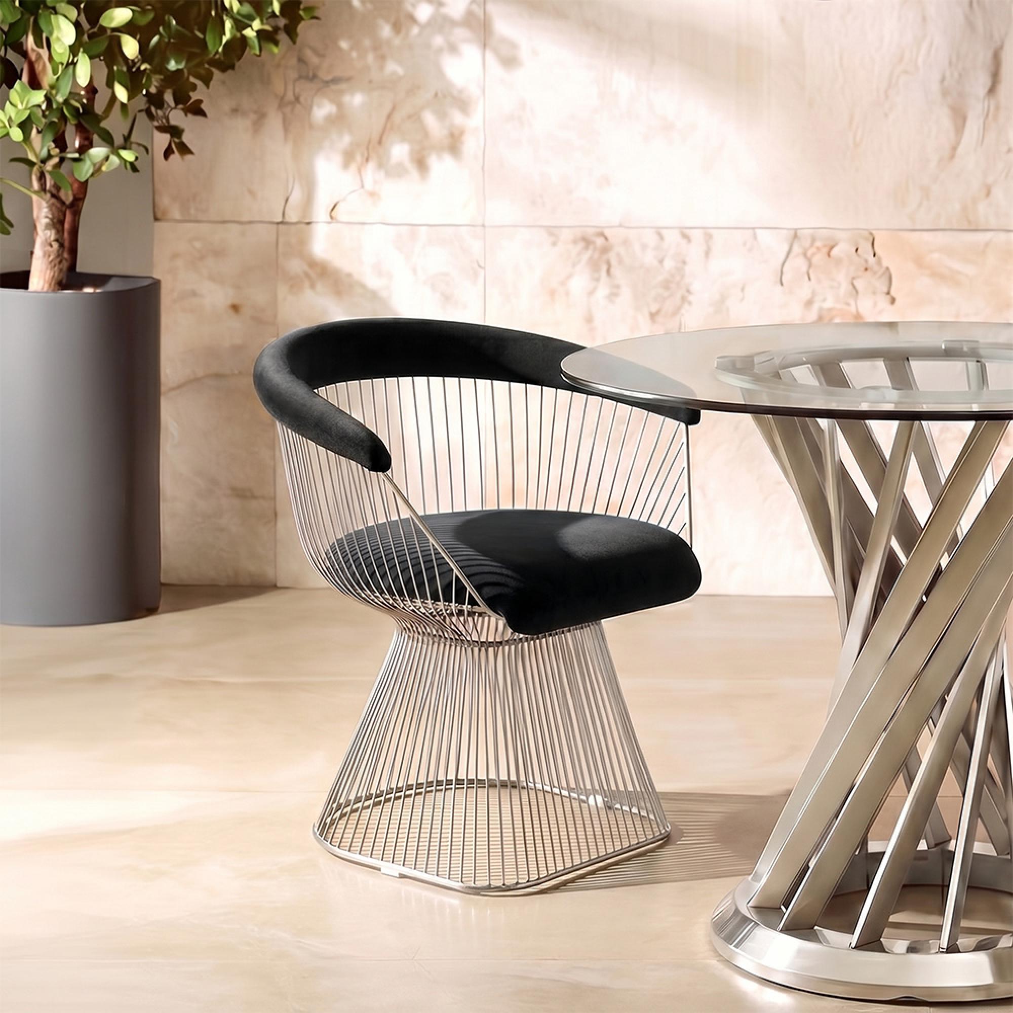 Anzio Chair - Black Velvet with Brushed Silver Base