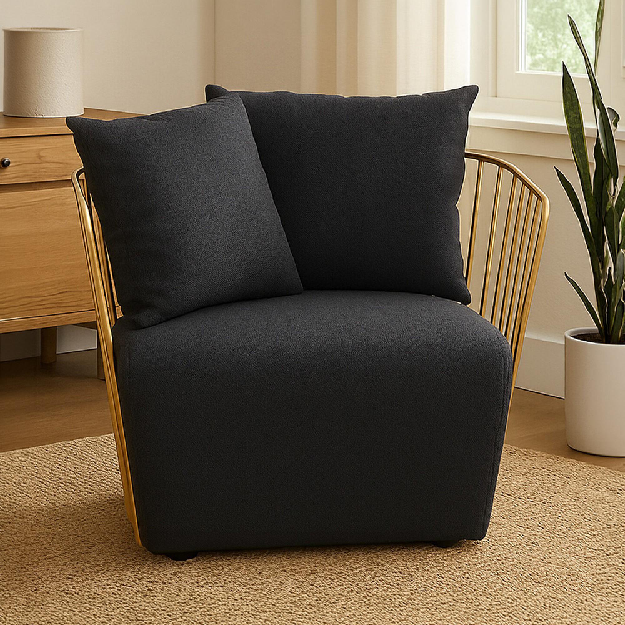 Azalea Lounge Chair - Black Fabric with Gold Metal Frame