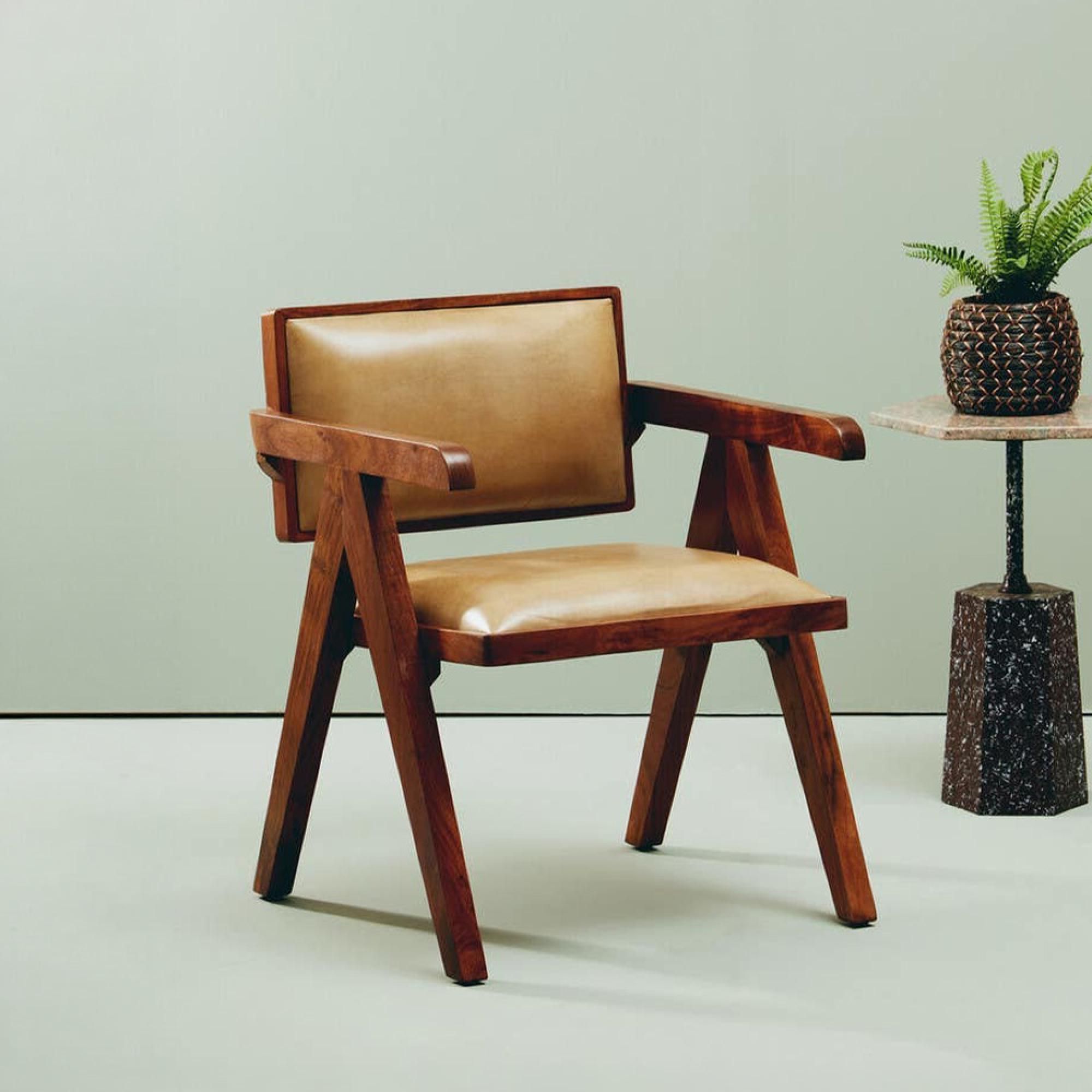 Buffalo Armchair - Beige - Leather with Wood