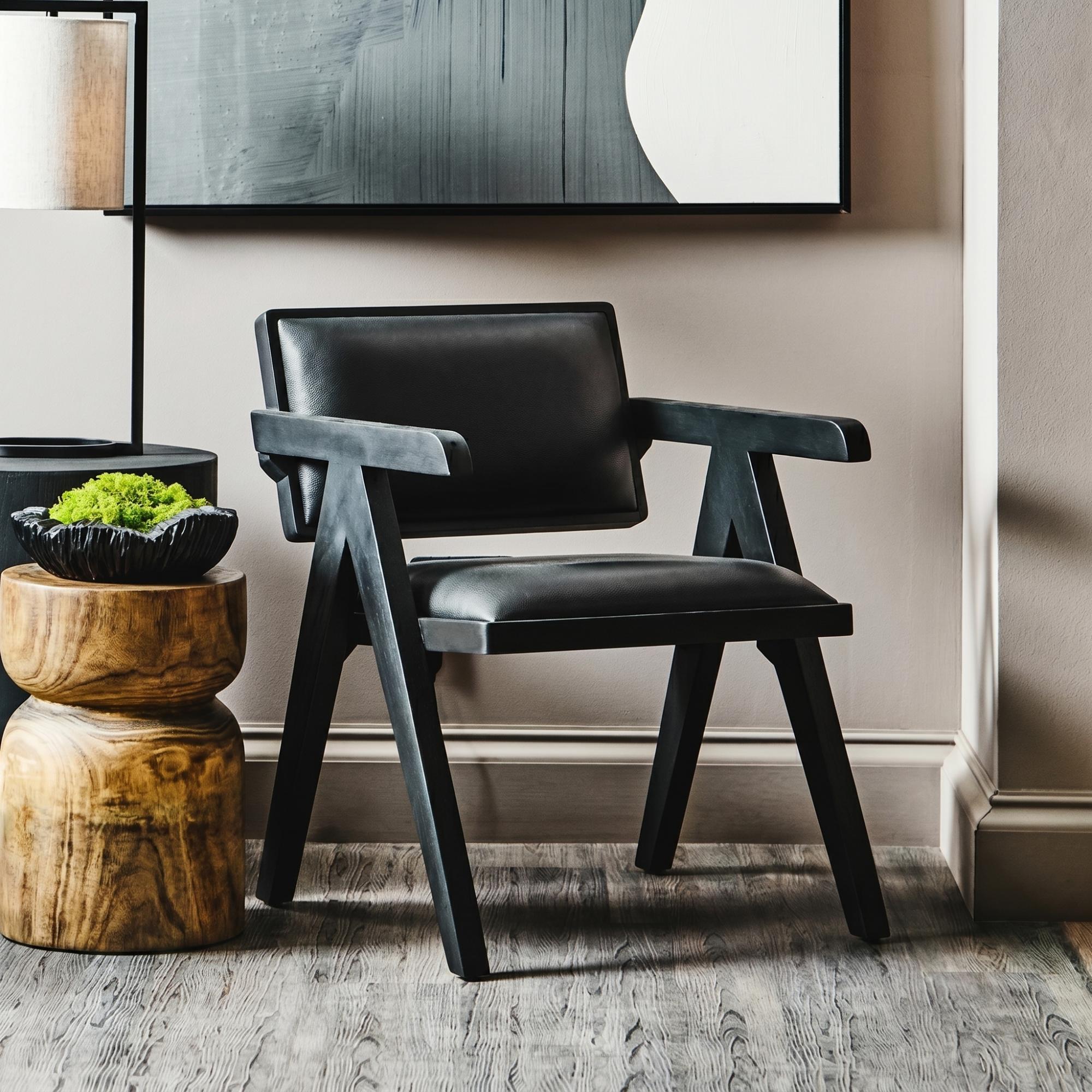 Buffalo Armchair - Black - Leather with Wood