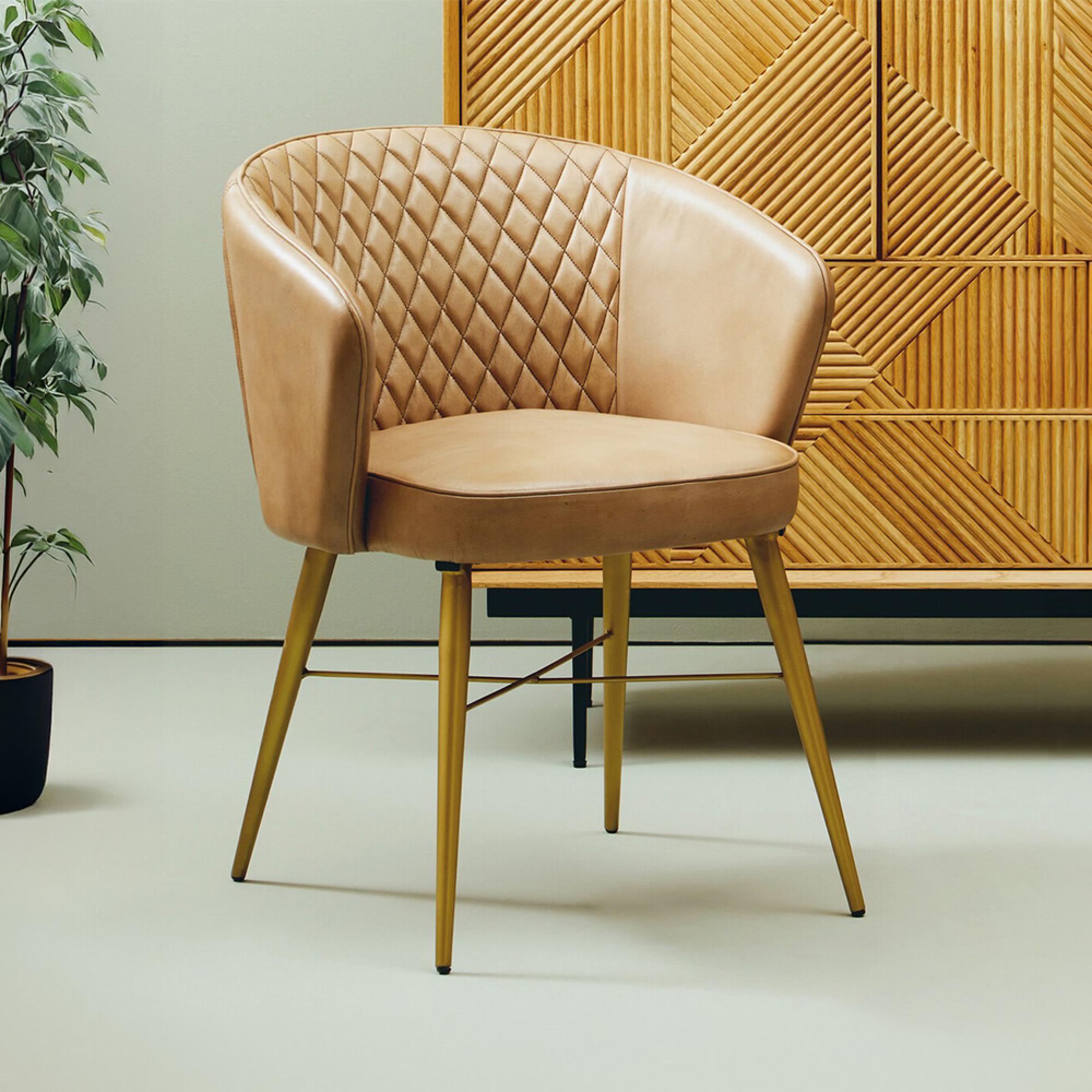 Buffalo Chair - Grey - Leather with Gold Metal Legs