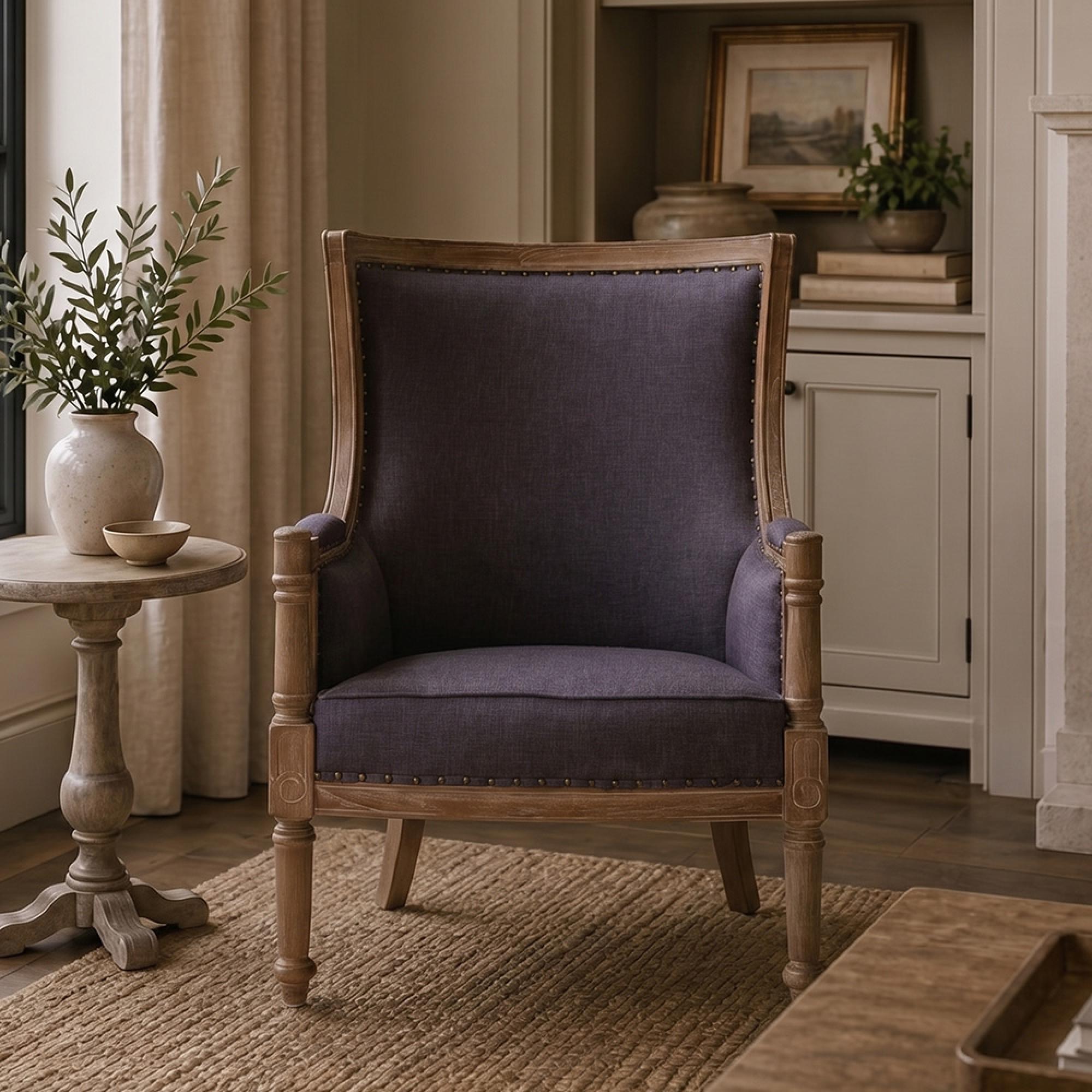 Cabra Armchair - Graphite Grey Fabric with Mahogany Wood Frame
