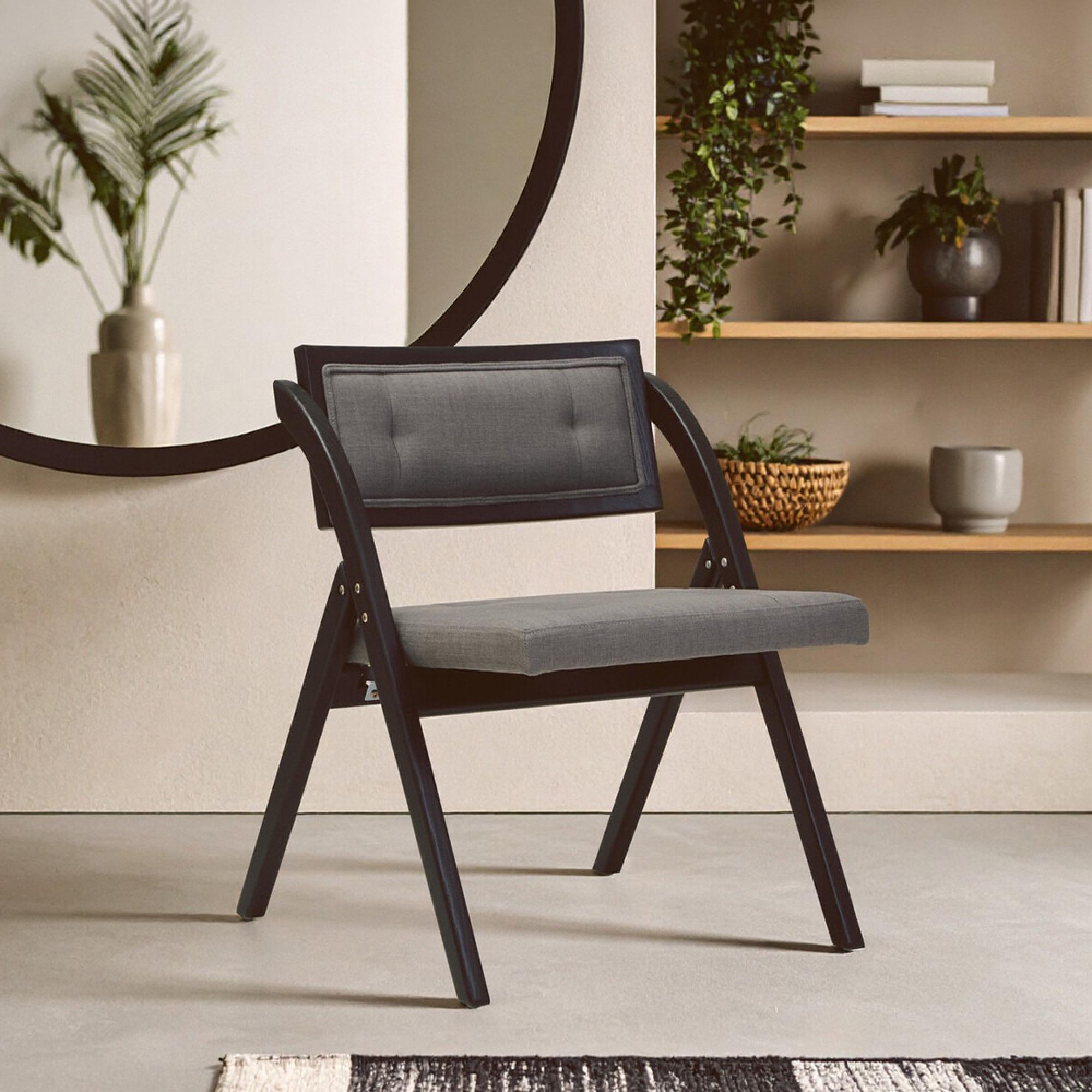 Cebu Folding Chair - Grey Wash - Padded - Black Elm Wood