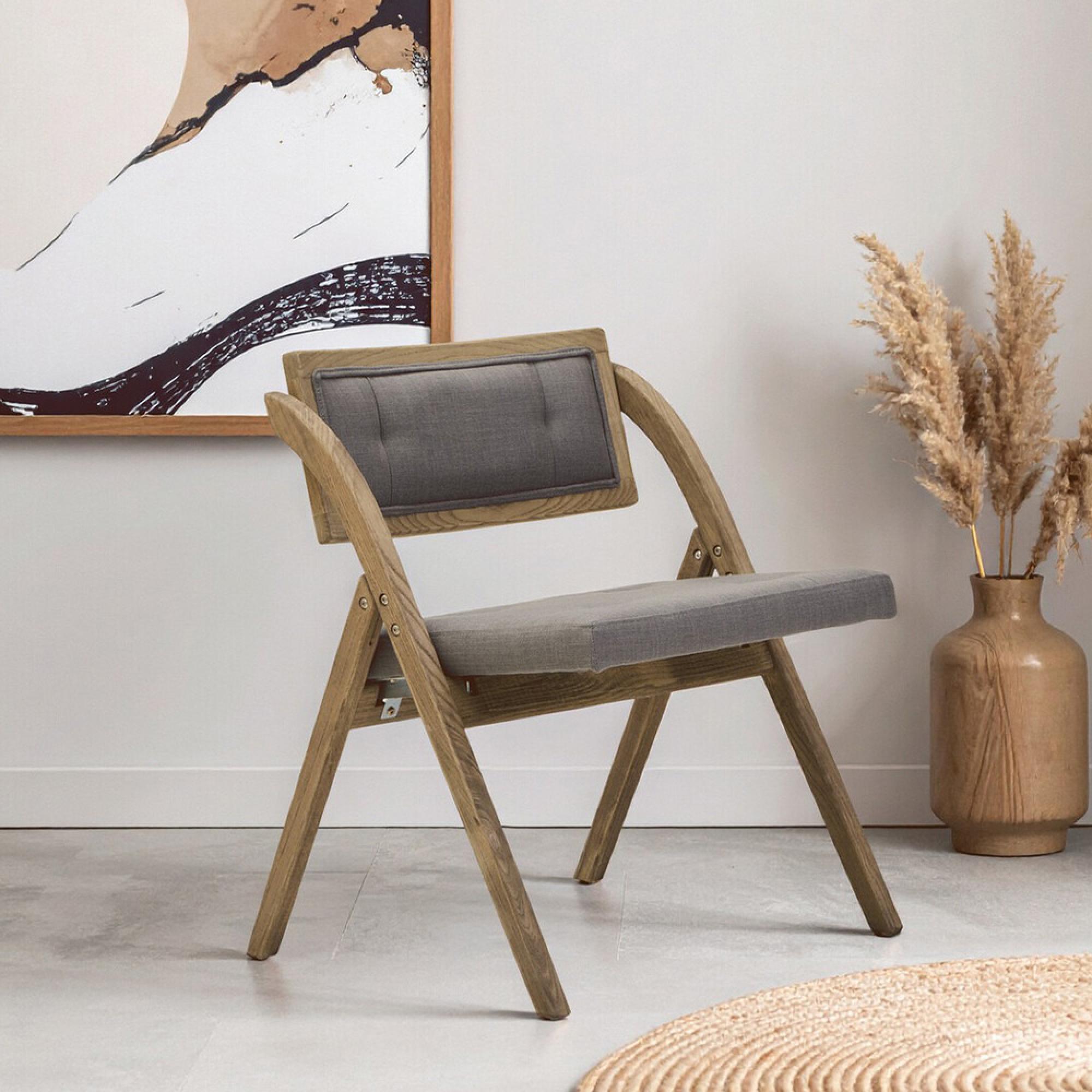Cebu Folding Chair - Grey Wash - Padded - Elm Wood