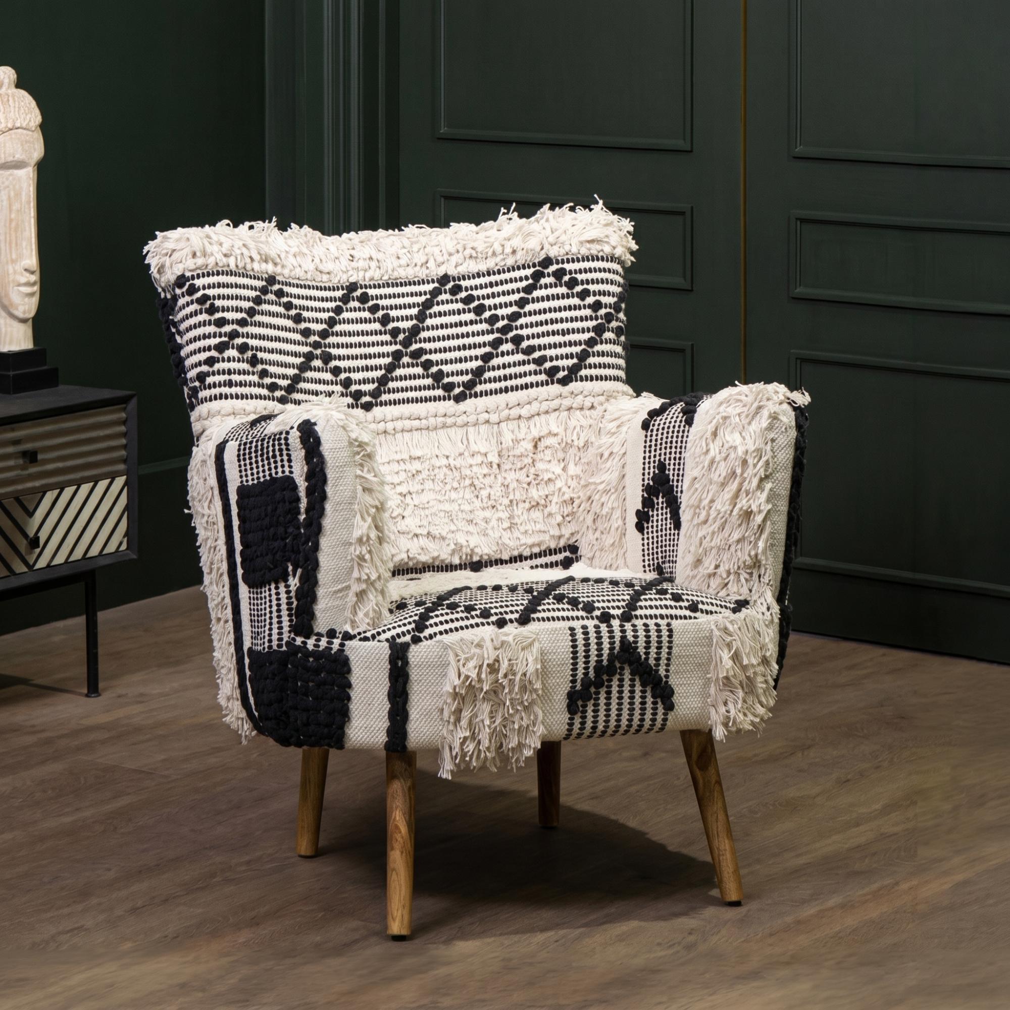 Cefena Armchair - White Fabric - Berber Style