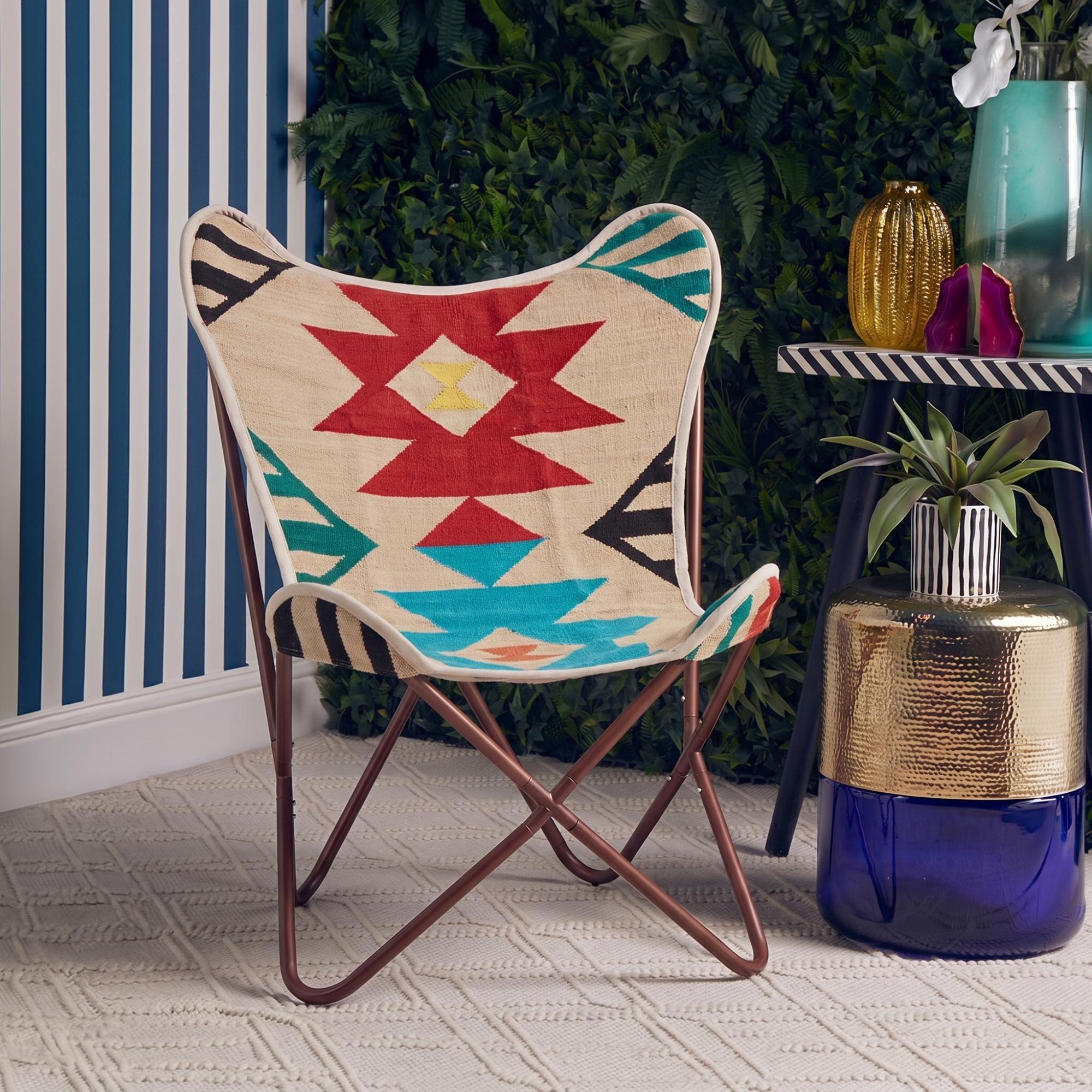 Cefena Butterfly Chair - Cream Fabric with Rose Gold