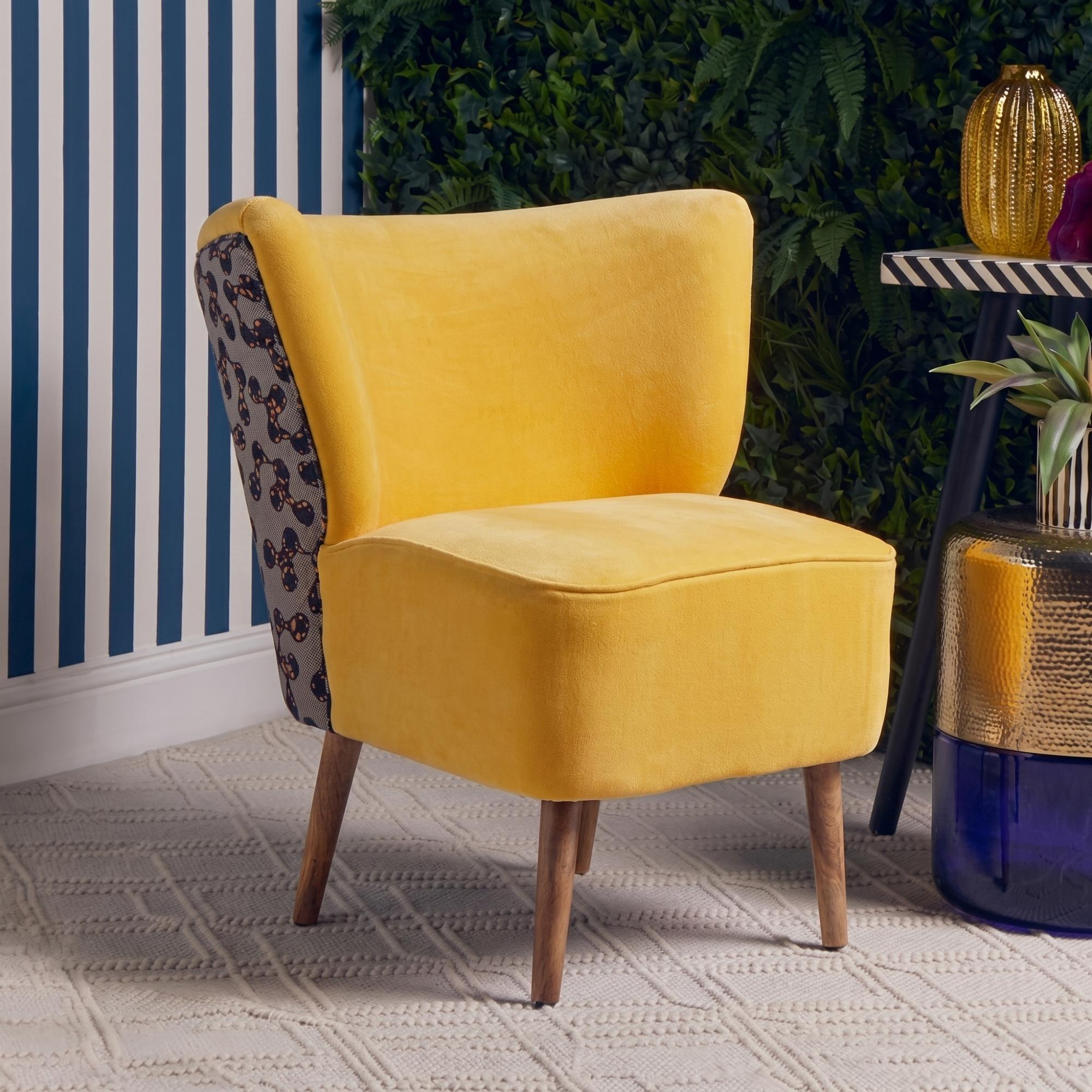 Cefena Chair - Yellow Velvet Fabric