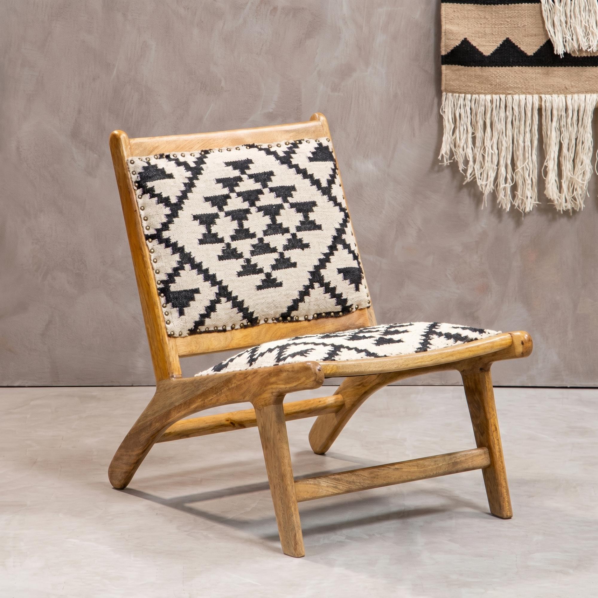 Cefena Lounge Chair - White and Black Fabric - Berber Style