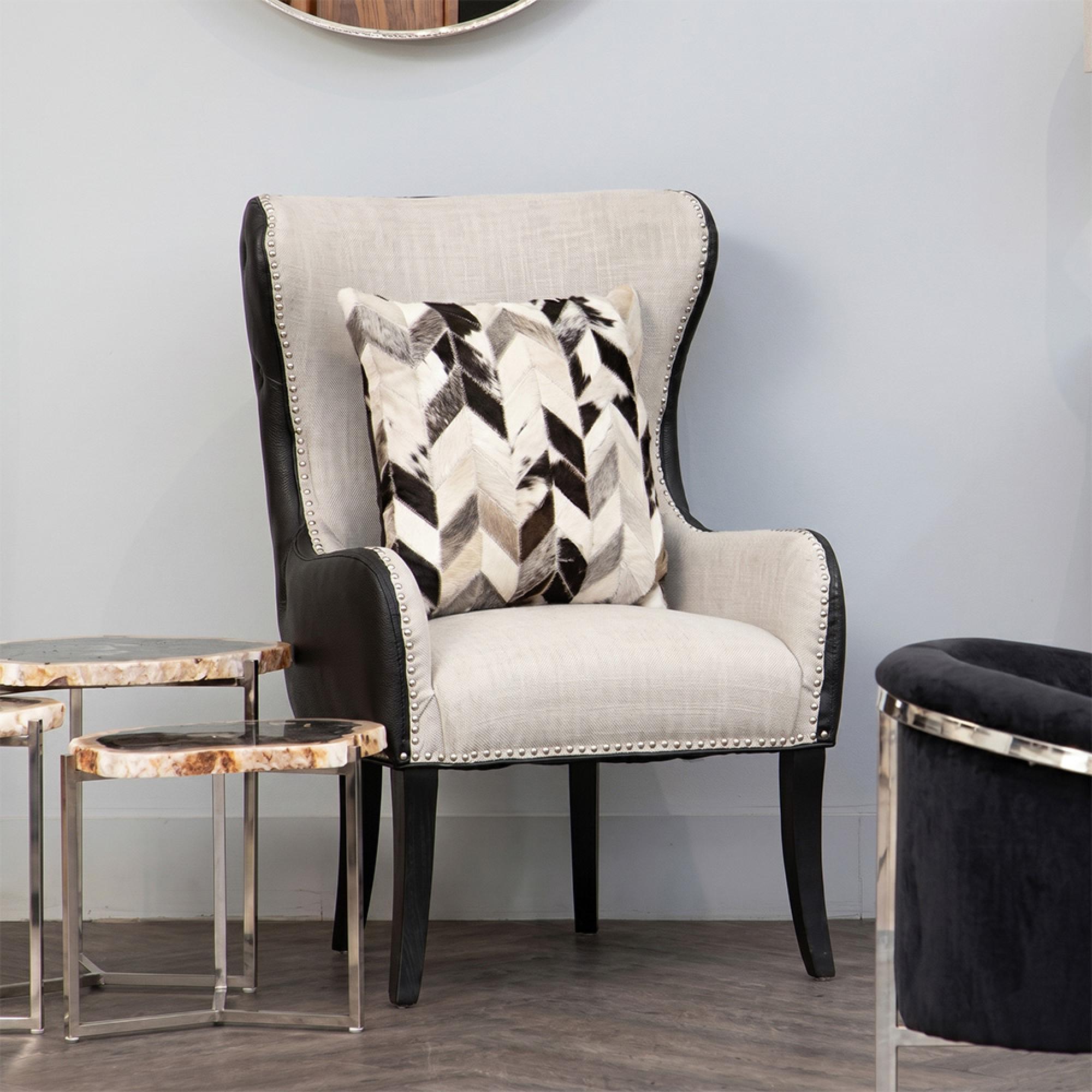 Doucet Chair - Beige Fabric with Black Faux Leather Back