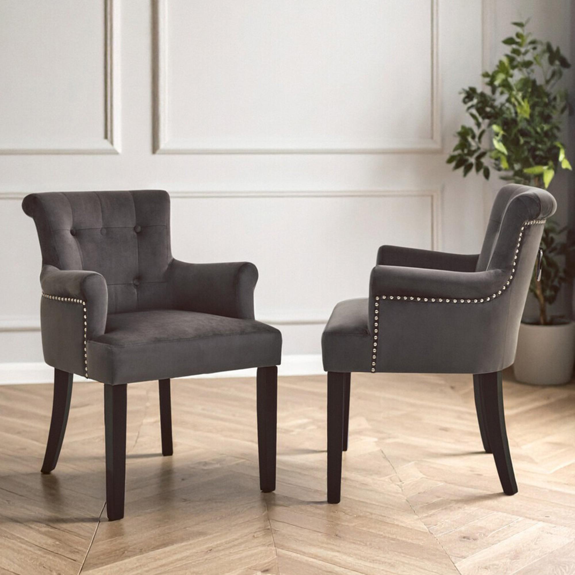 Doucet Chair - Grey Velvet Fabric with Ring Back