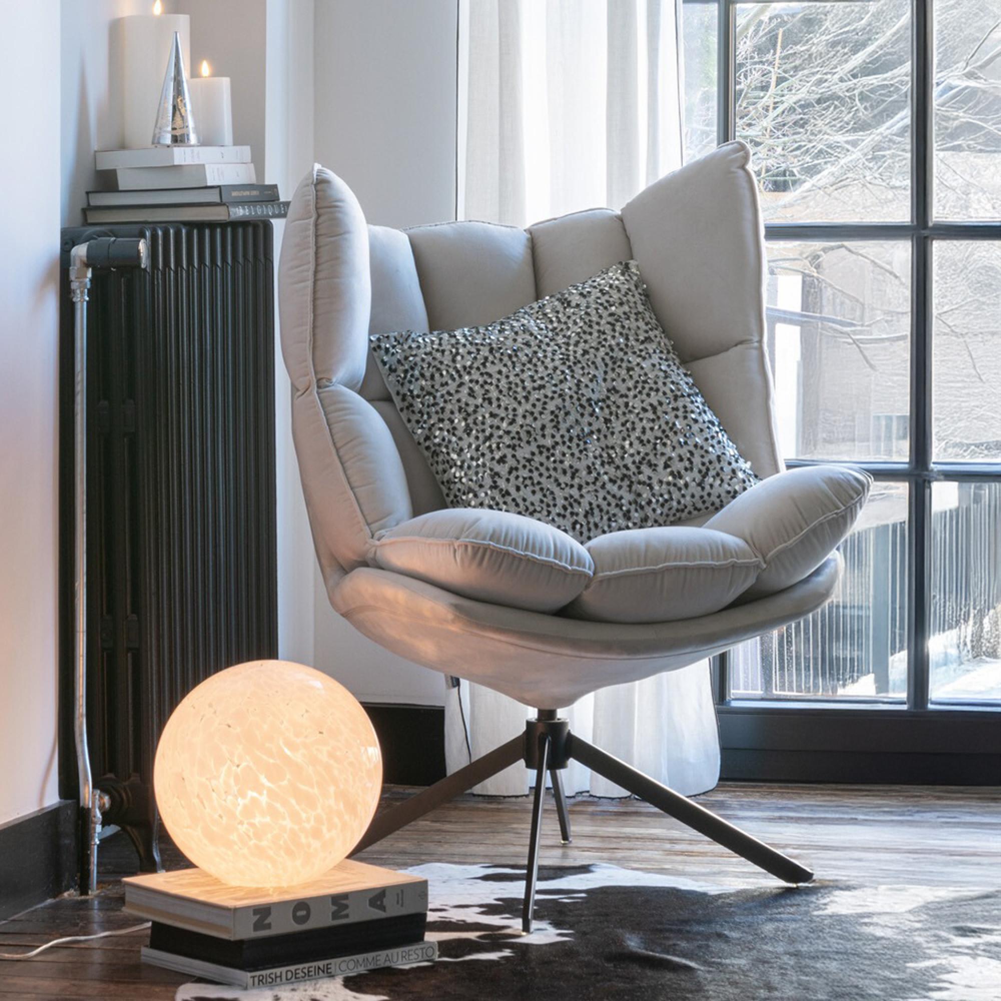 Swivel Relax Chair - Light Grey and Black - Fabric and Metal