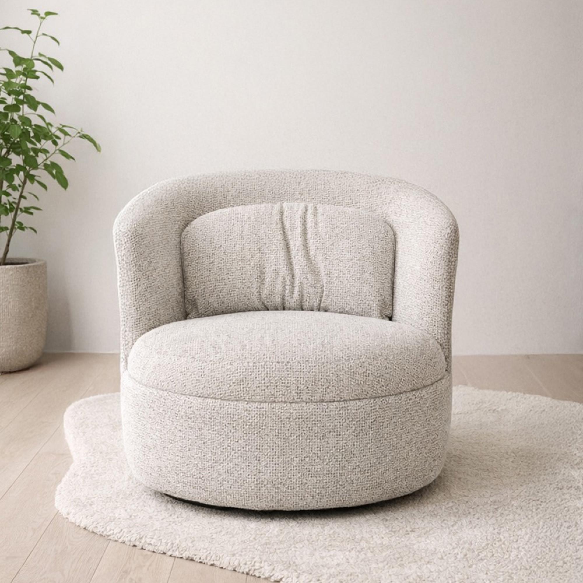 Britt Swivel Chair - Curved Back - Beige - Fabric
