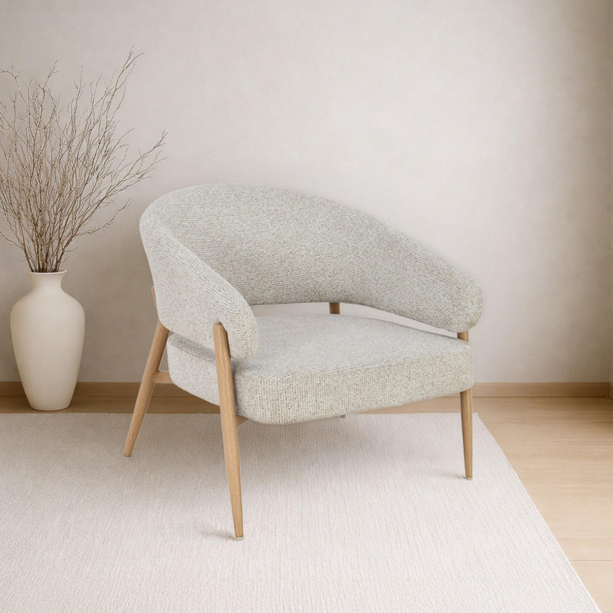 Dilan Armchair - Curved Back - Beige - Fabric and Hush Oak