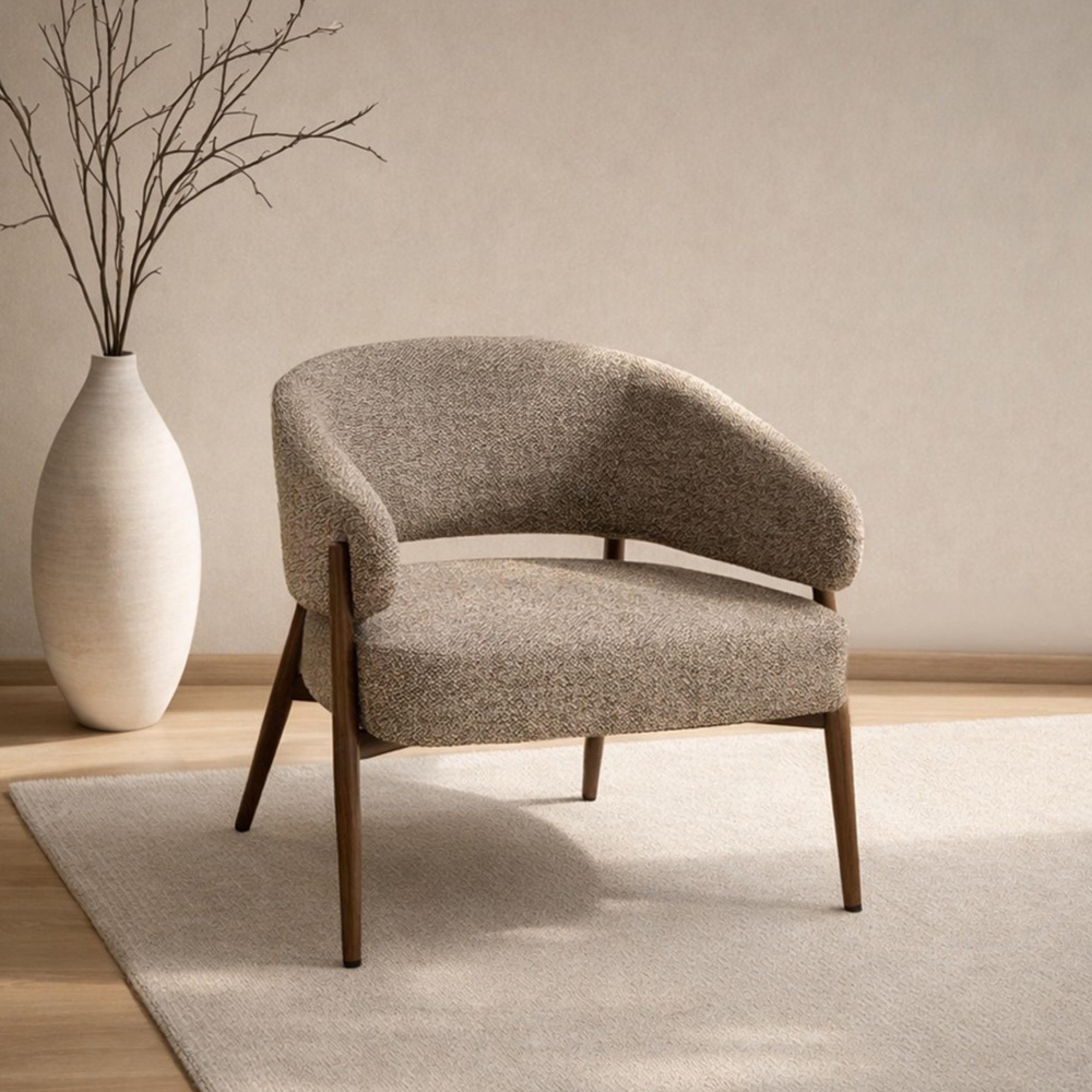 Dilan Armchair - Curved Back - Beige - Fabric and Hush Walnut