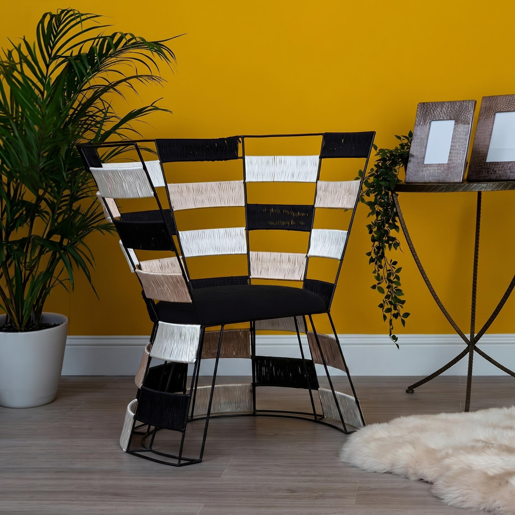 Fusion Accent Chair - Black and White Woven Bone Inlay