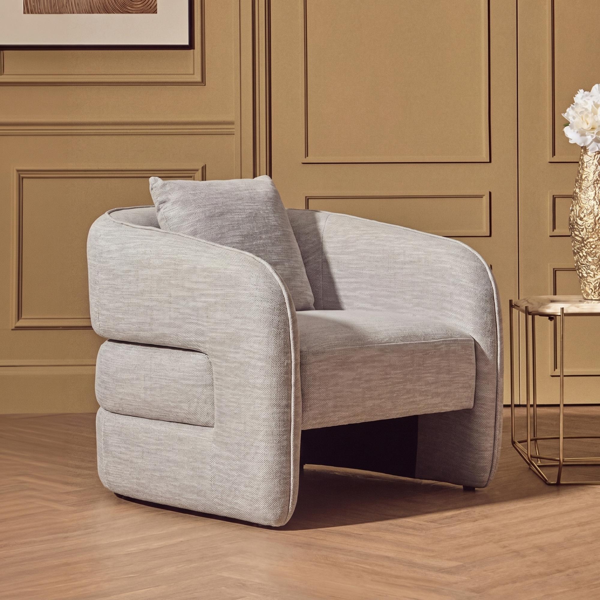 Bilani Chair - Curved - Grey Linen Fabric