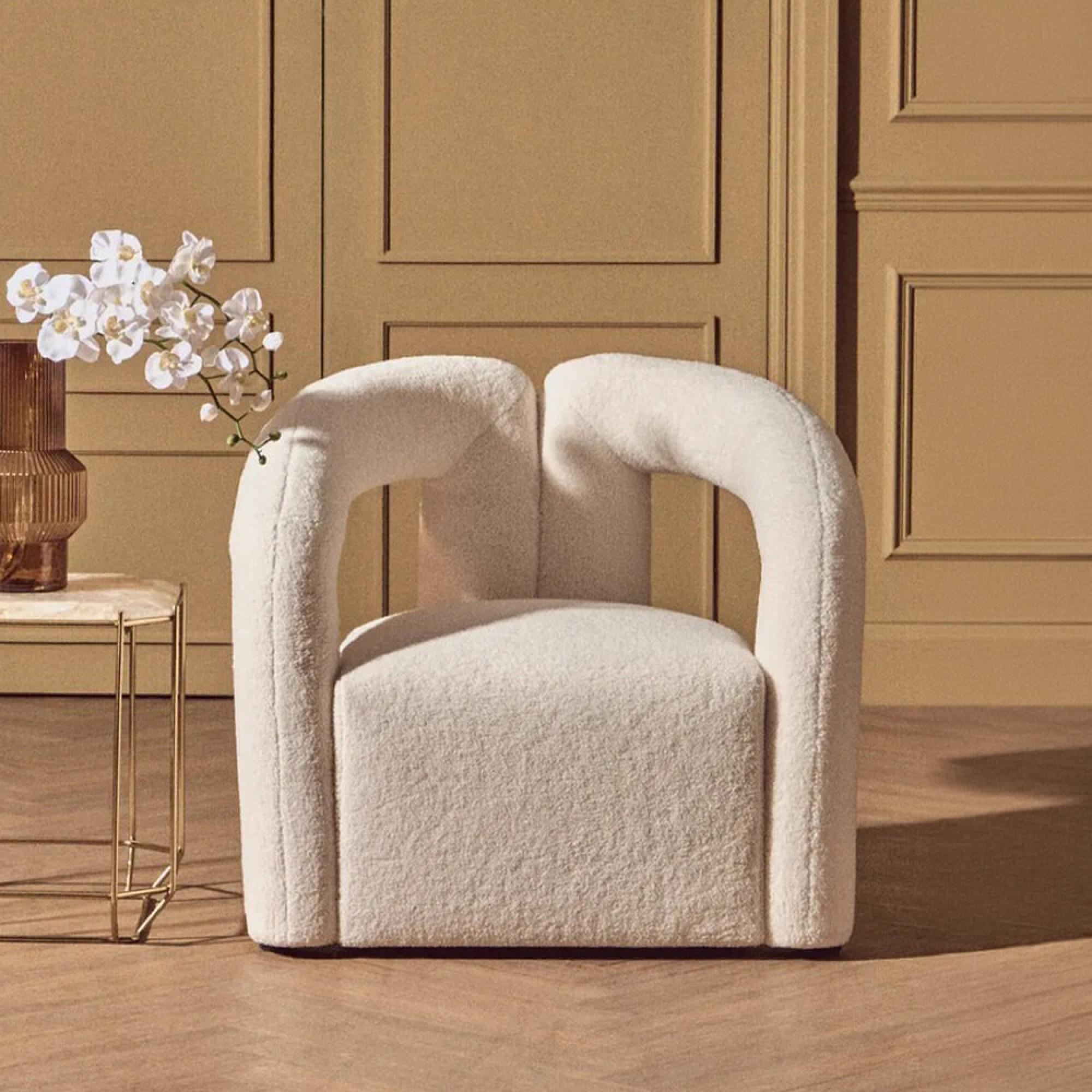Davina Chair - Ivory Boucle Fabric - Statement