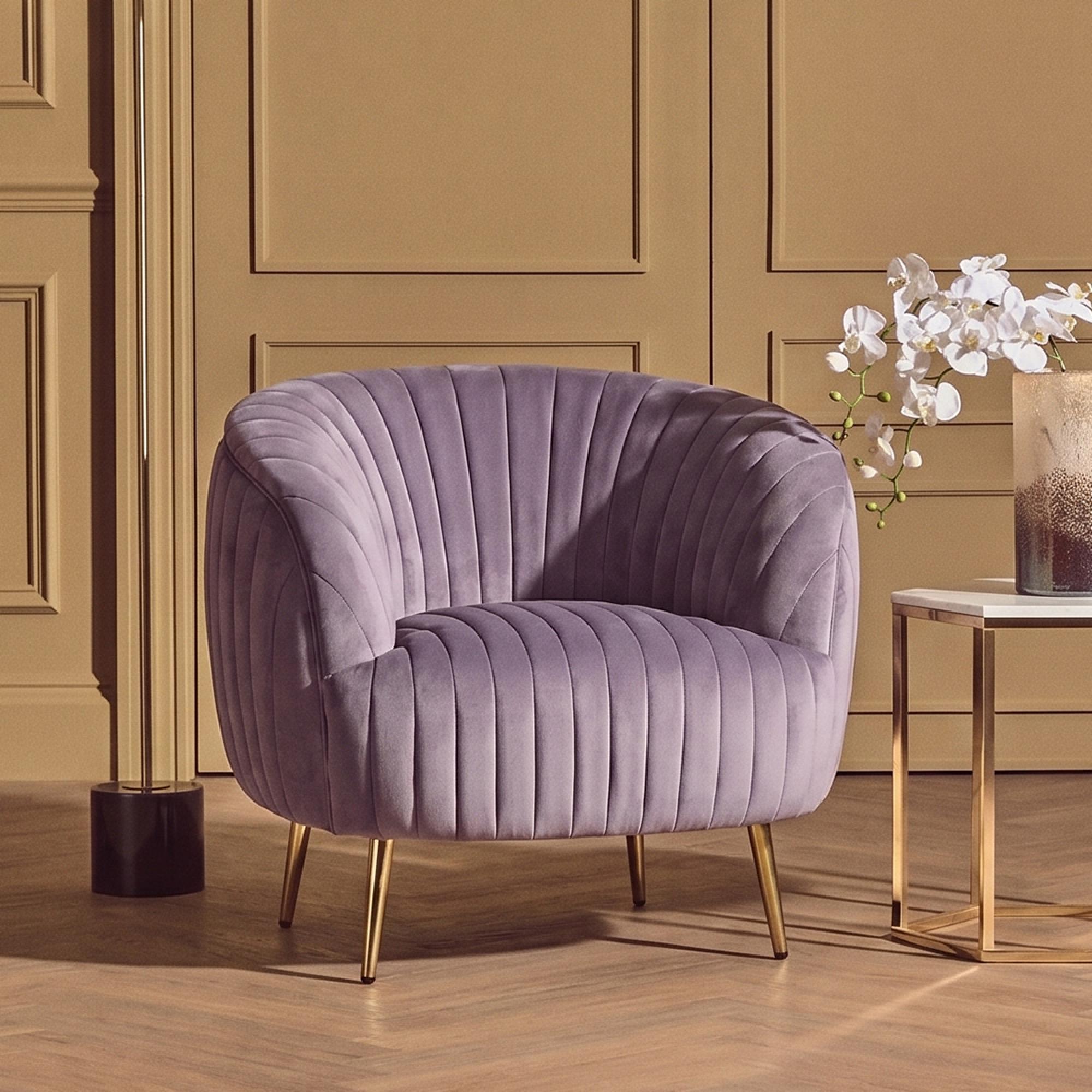 Florina Accent Chair - Grey Velvet Fabric with Gold Legs