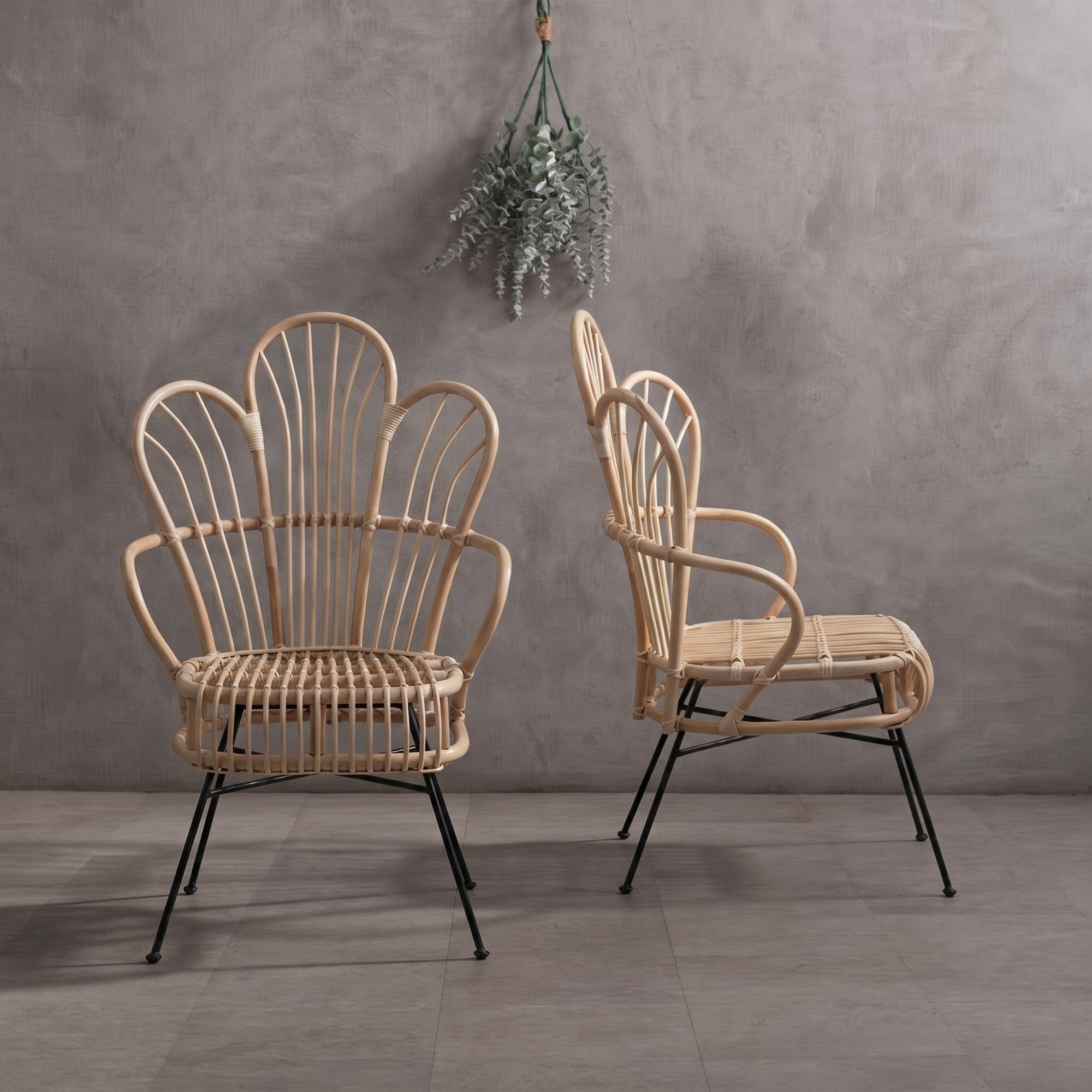 Java Chair - Natural Rattan with Black Metal - Scalloped Back