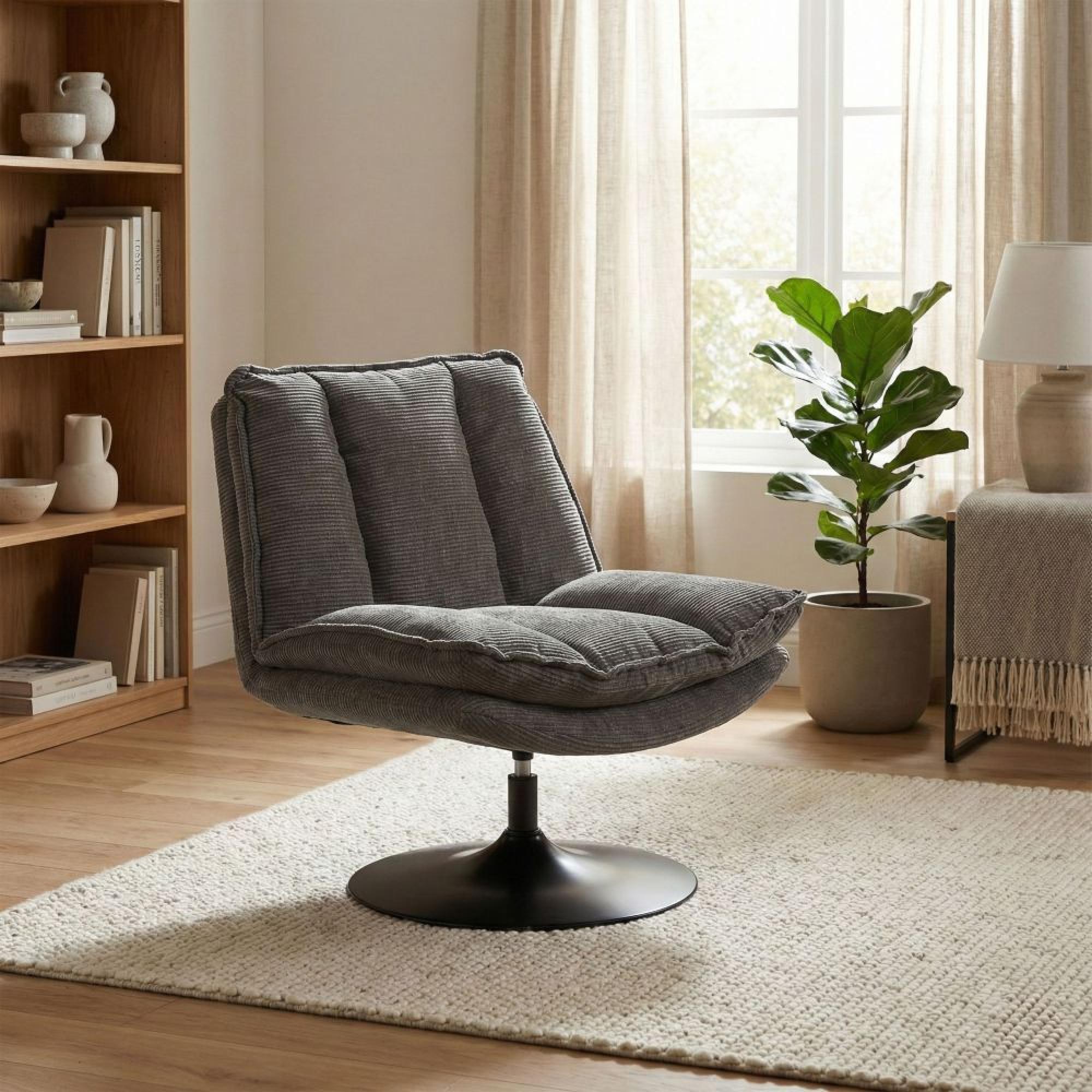 Bella Swivel Accent Armless Chair - Grey and Matt Black - Fabric 