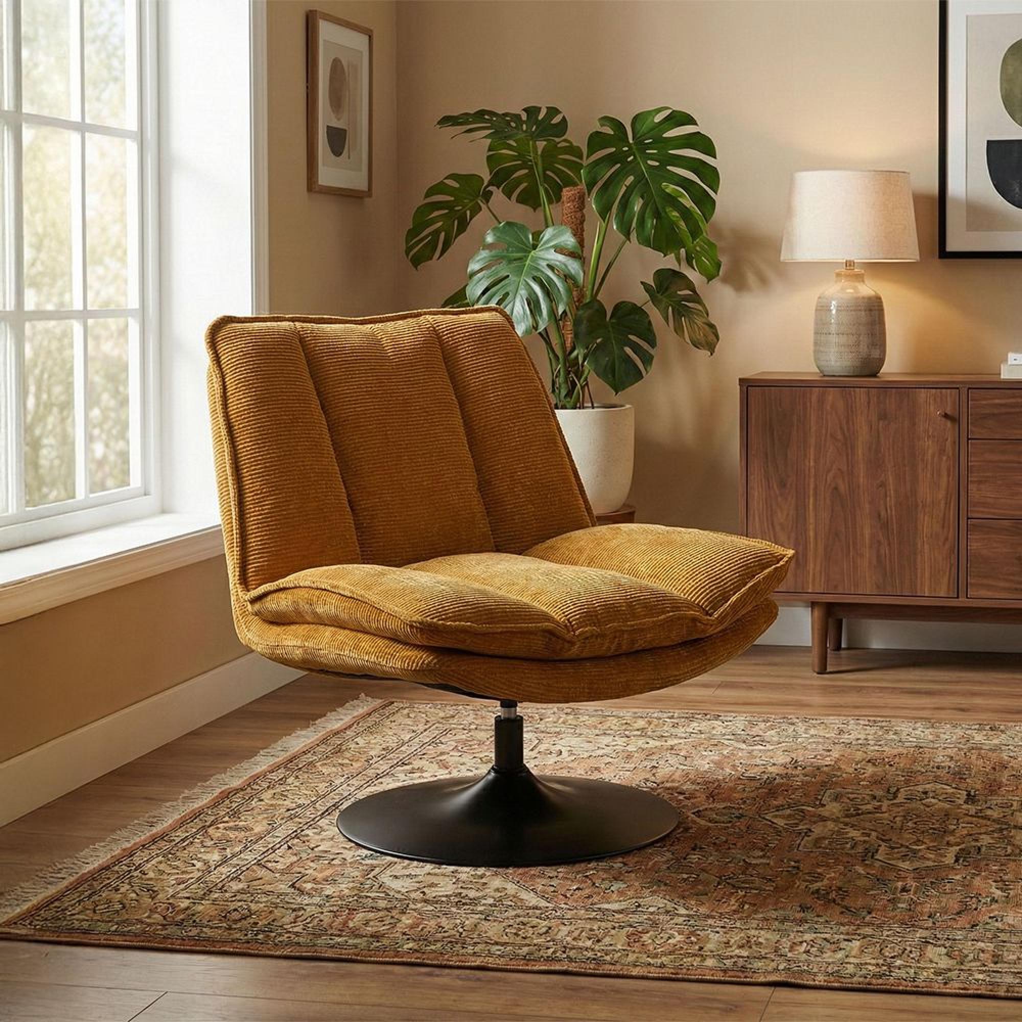 Bella Swivel Accent Armless Chair - Ochre Yellow and Matt Black - Fabric 