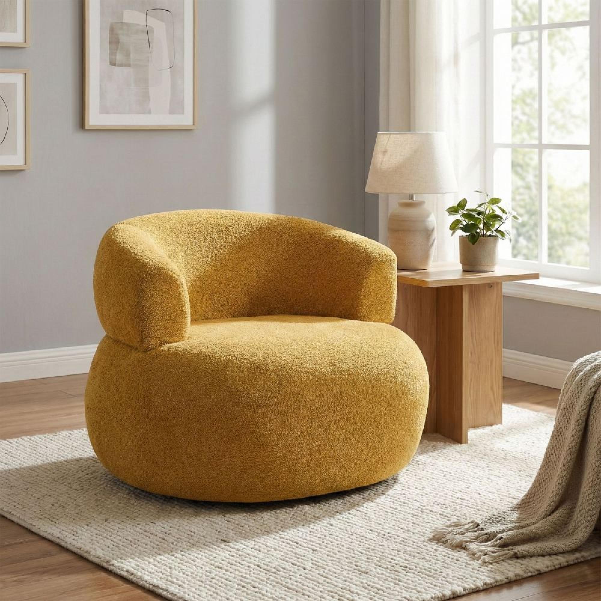 Daisy Accent Chair - Curved Back - Mustard Yellow - Fabric