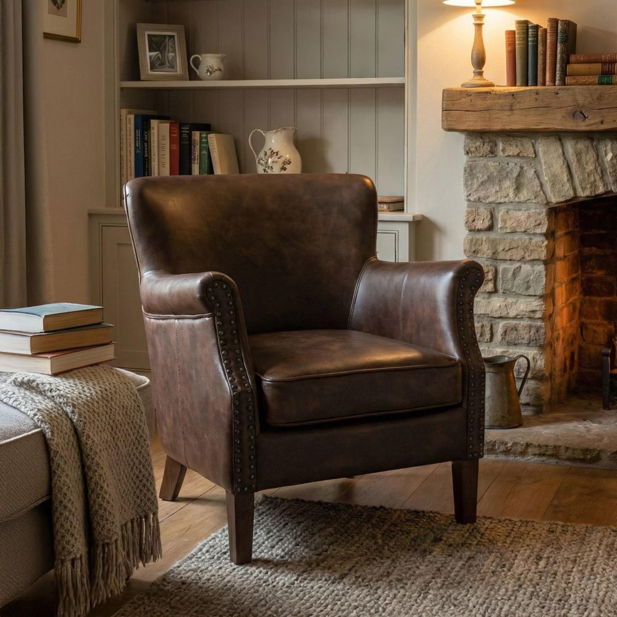 Harlow Accent Armchair - Tan - Leather Look Fabric