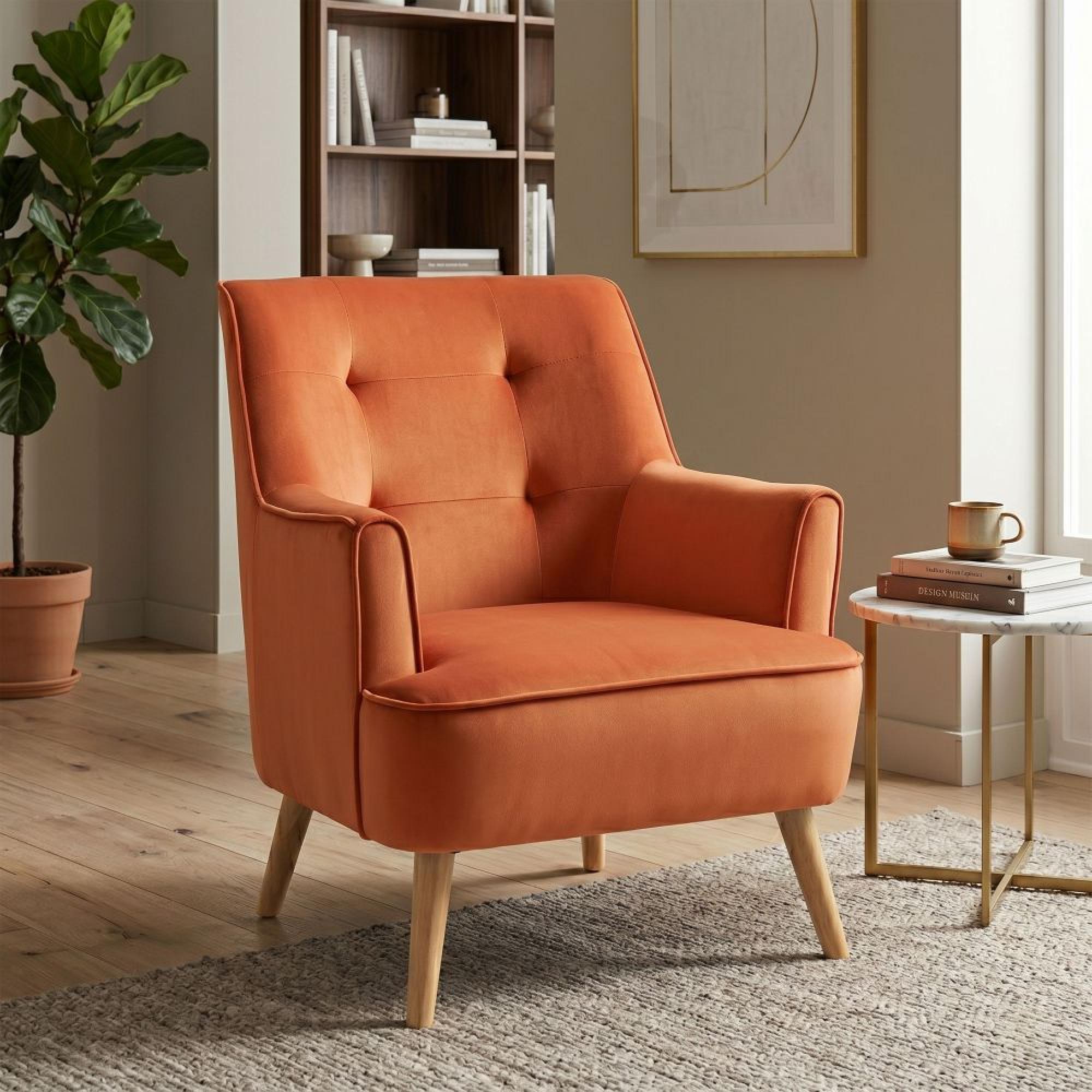 Tara Accent Armchair - Burnt Orange Velvet - Fabric and Oak