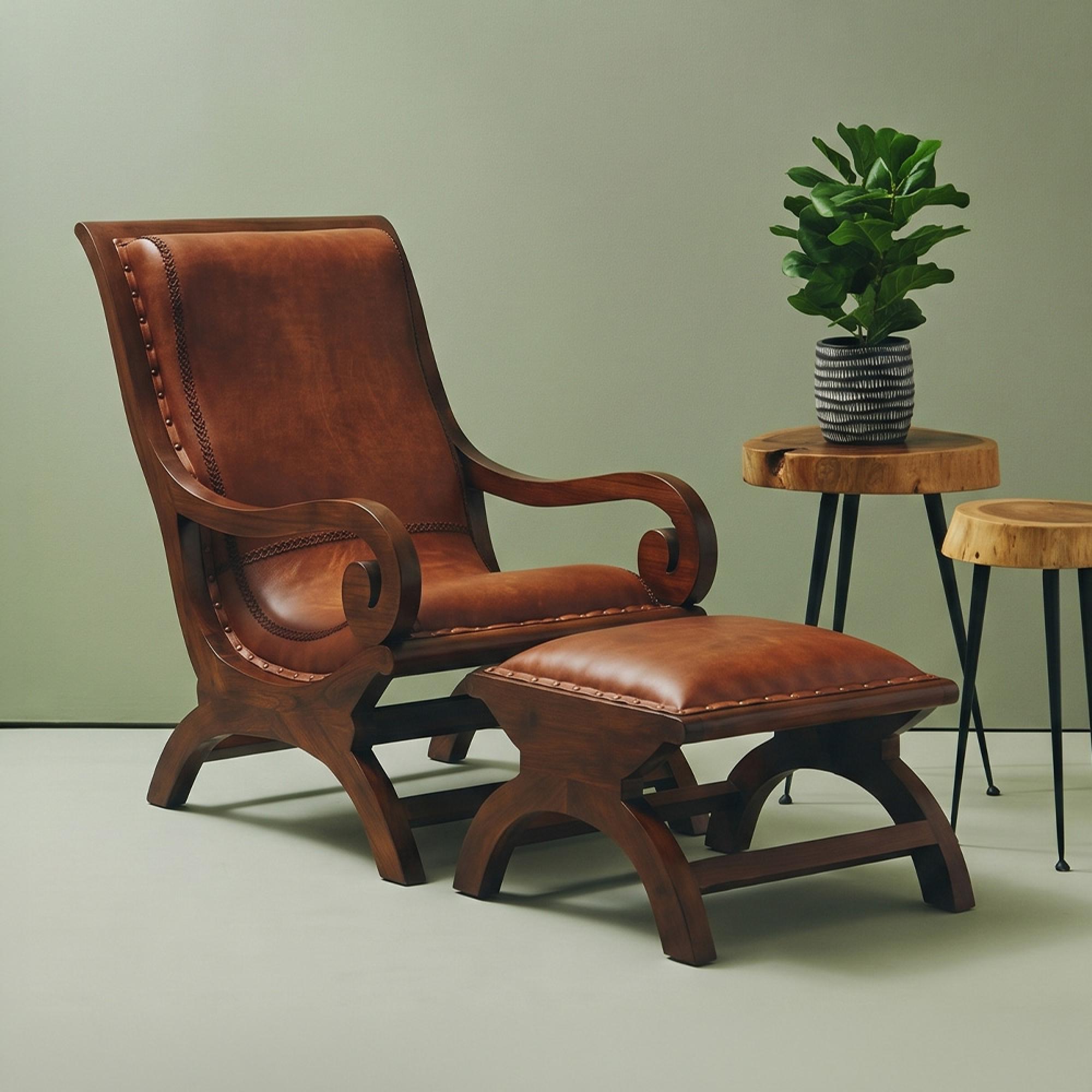 Inca Chair - Brown Leather with Footstool