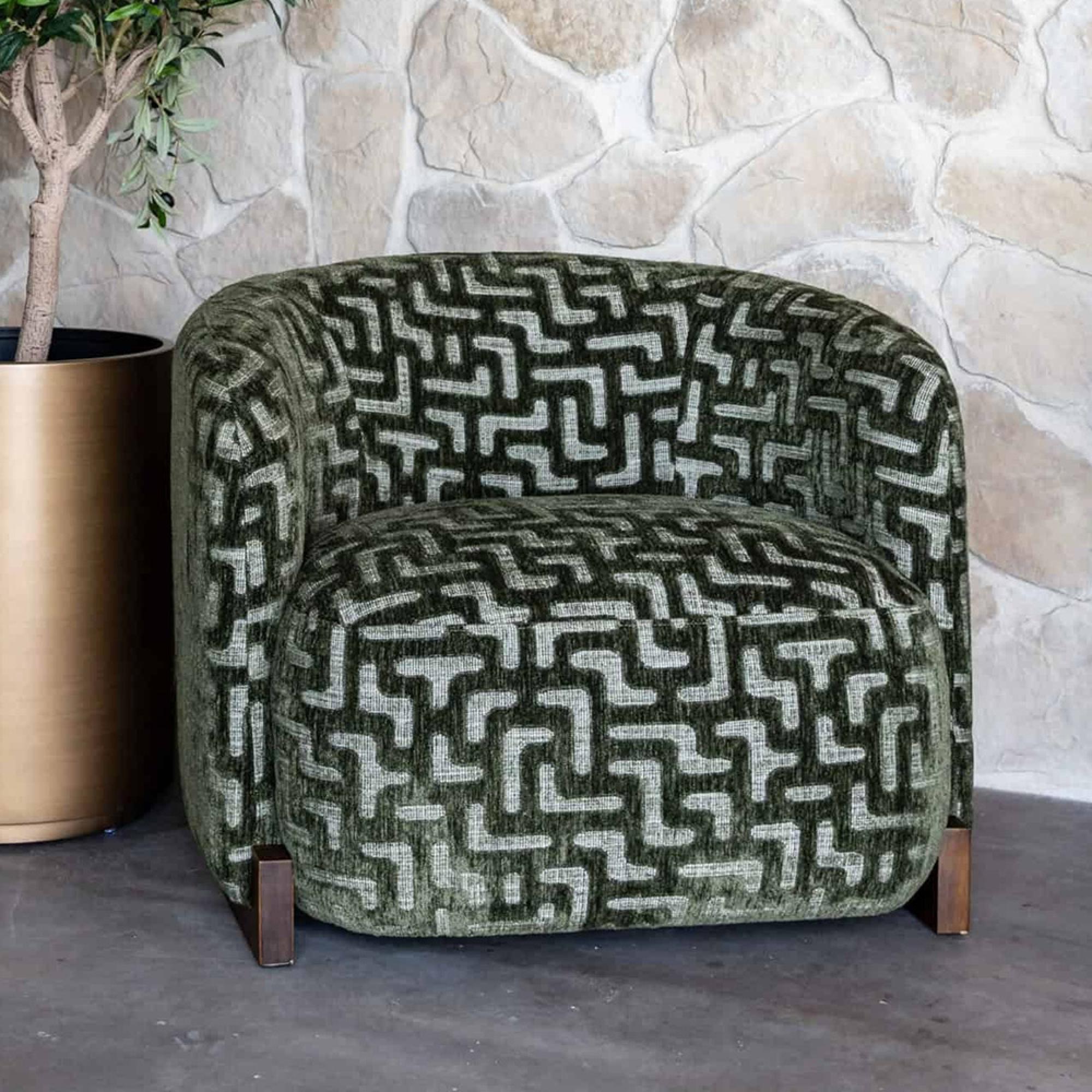 Hannah Lounge Chair - Labyrinth - Moss - Fabric and Wood