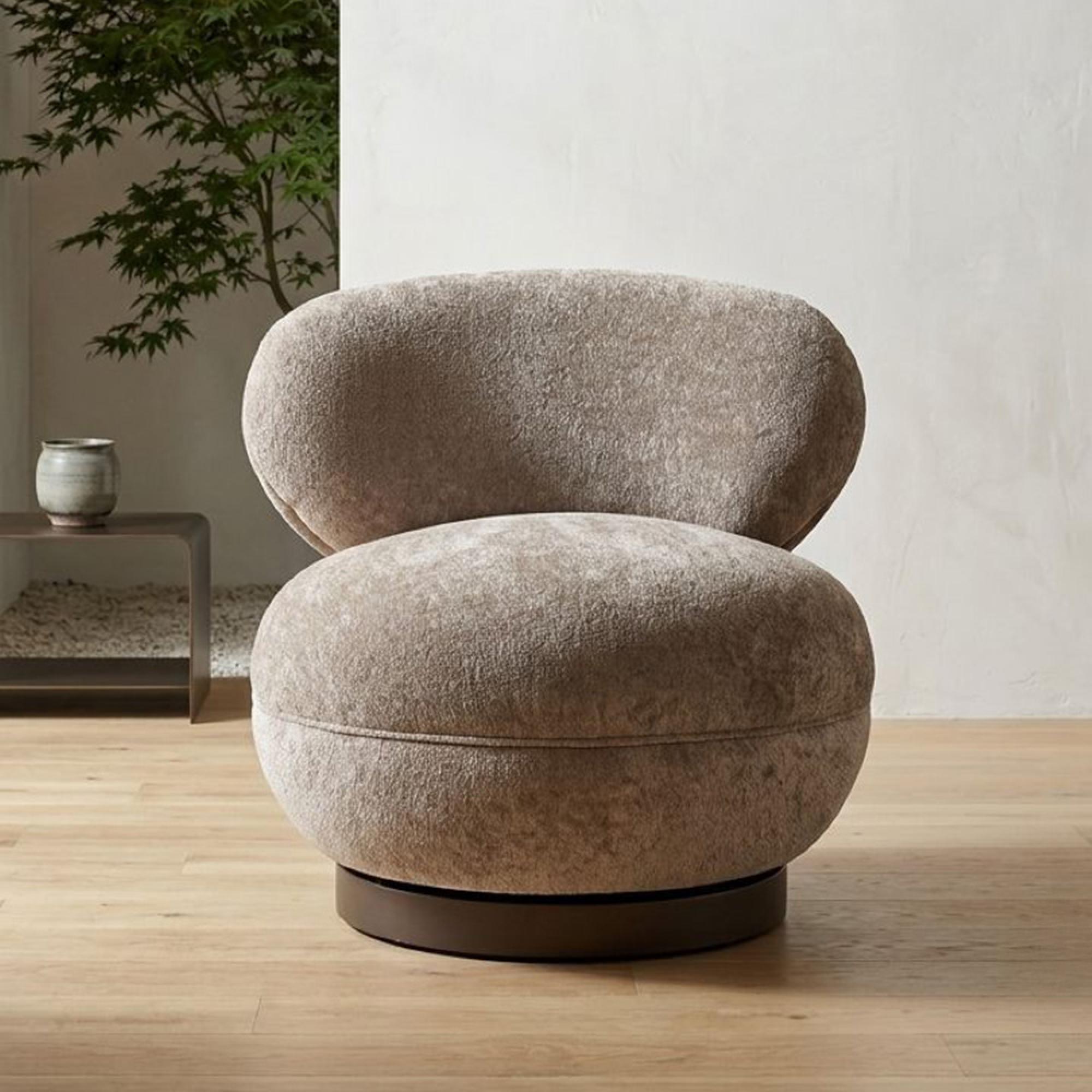 Jace Swivel Lounge Chair - Sand - Fabric and Metal