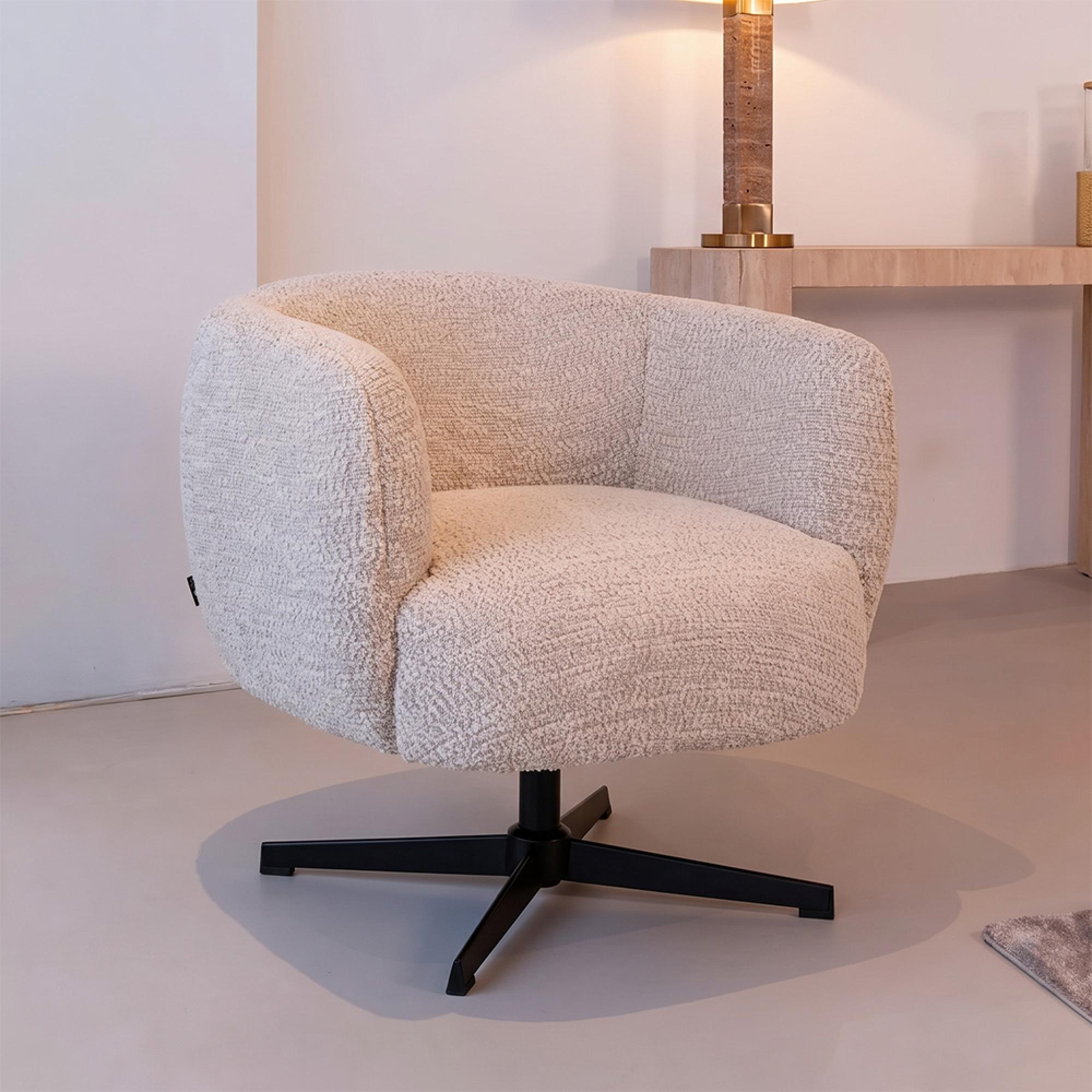 Estelle Swivel Lounge Chair - Cream - Fabric and Metal
