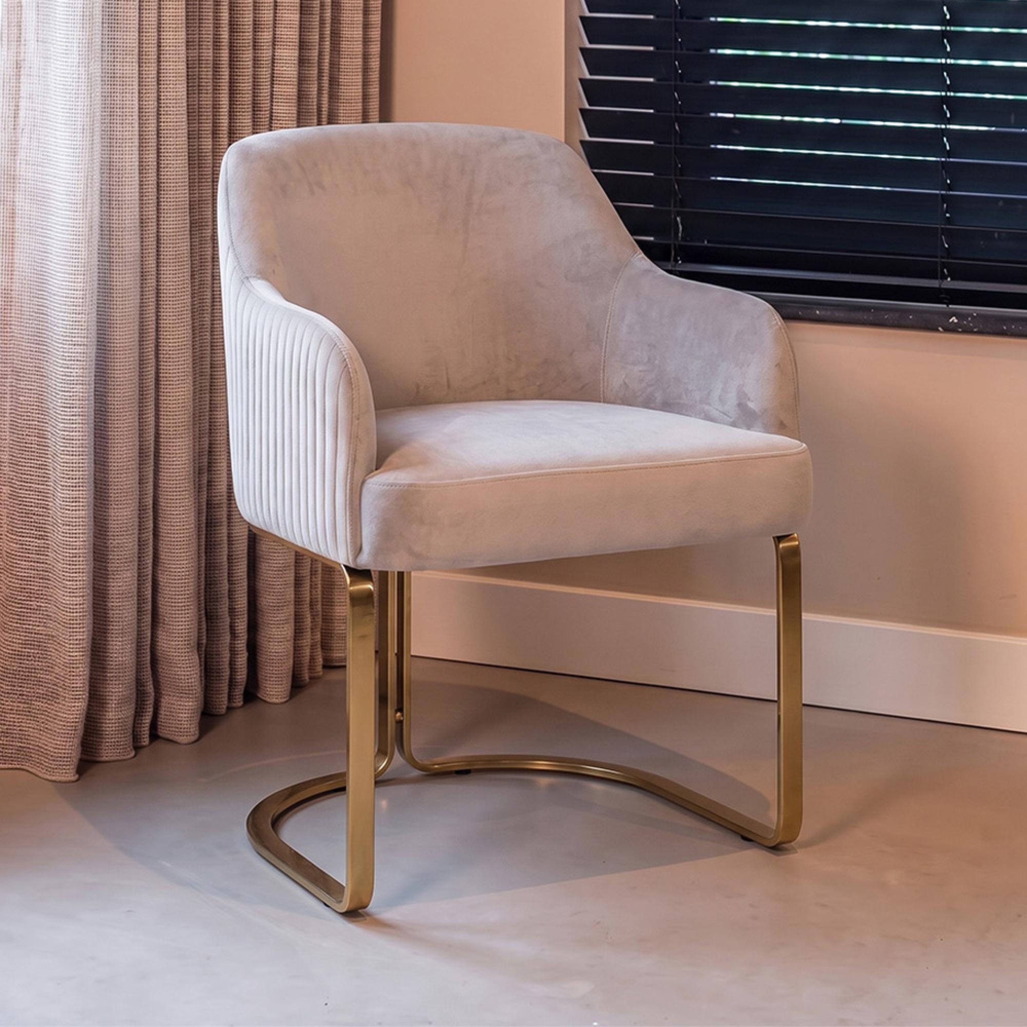 Hadley Khaki Velvet Fabric Armchair with Gold Legs