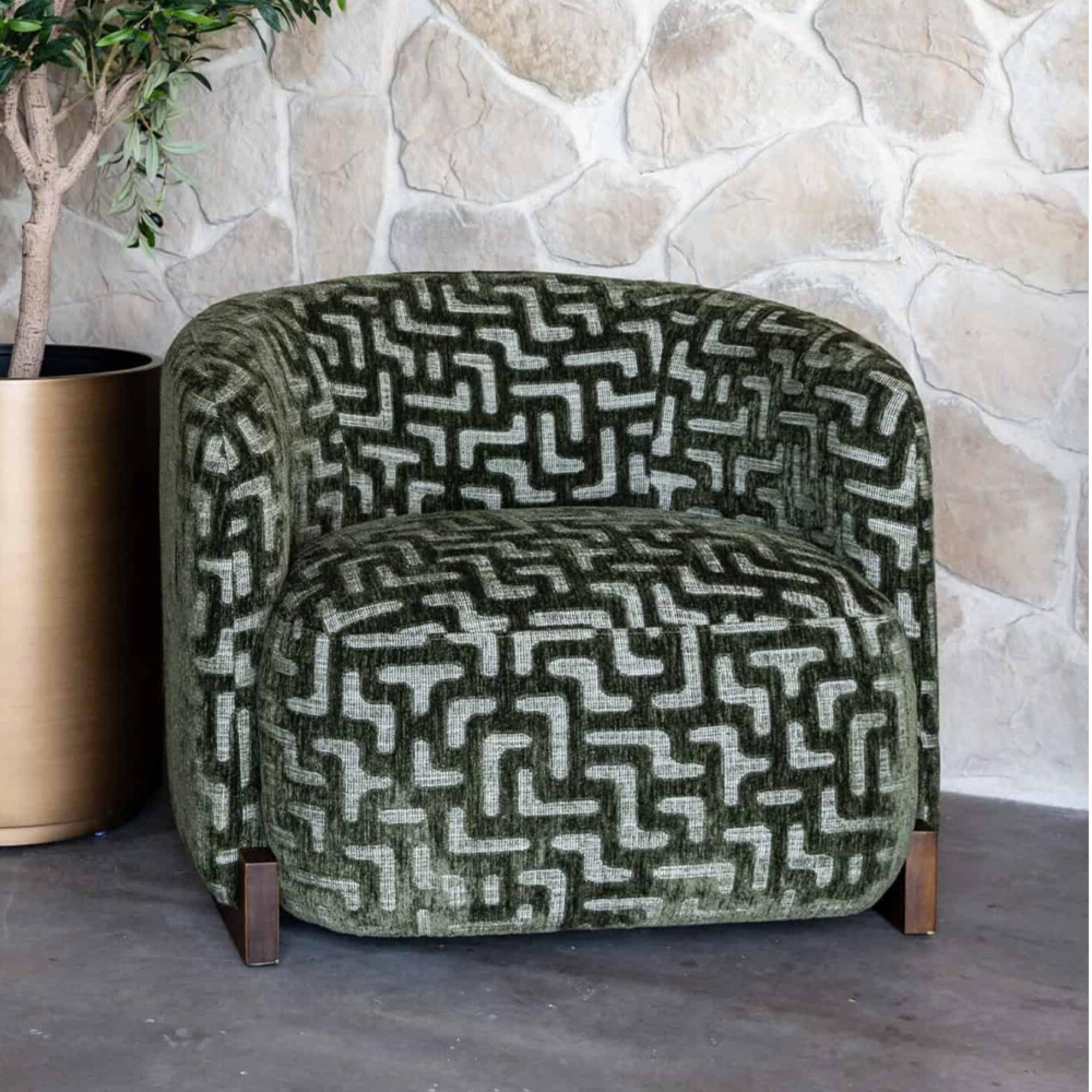 Hannah Lounge Chair - Labyrinth - Moss - Fabric and Wood