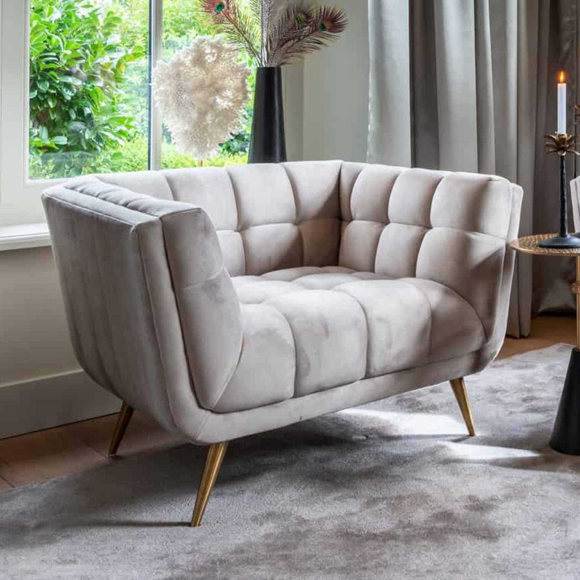 Huxley Khaki Velvet Fabric Accent Chair with Gold Legs