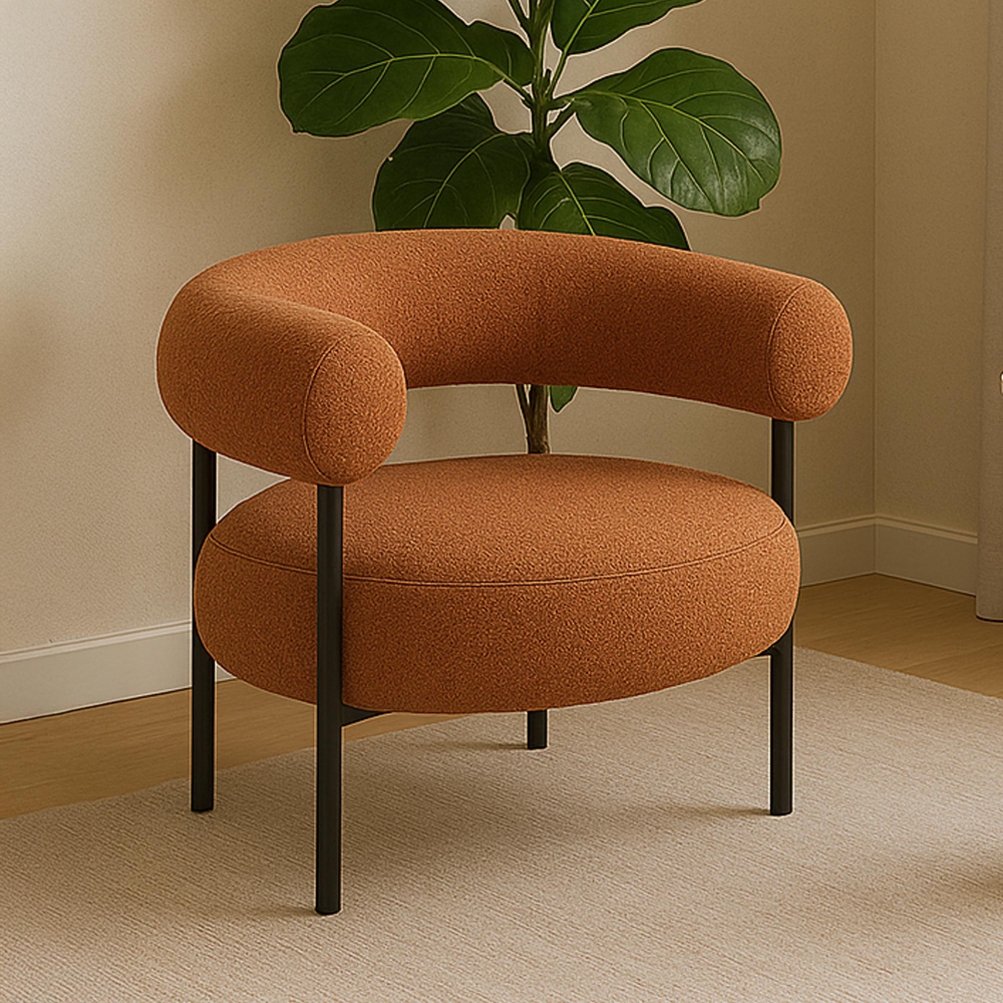 Eclipse Armchair - Curved Back - Burnt Orange and Black - Fabric and Metal