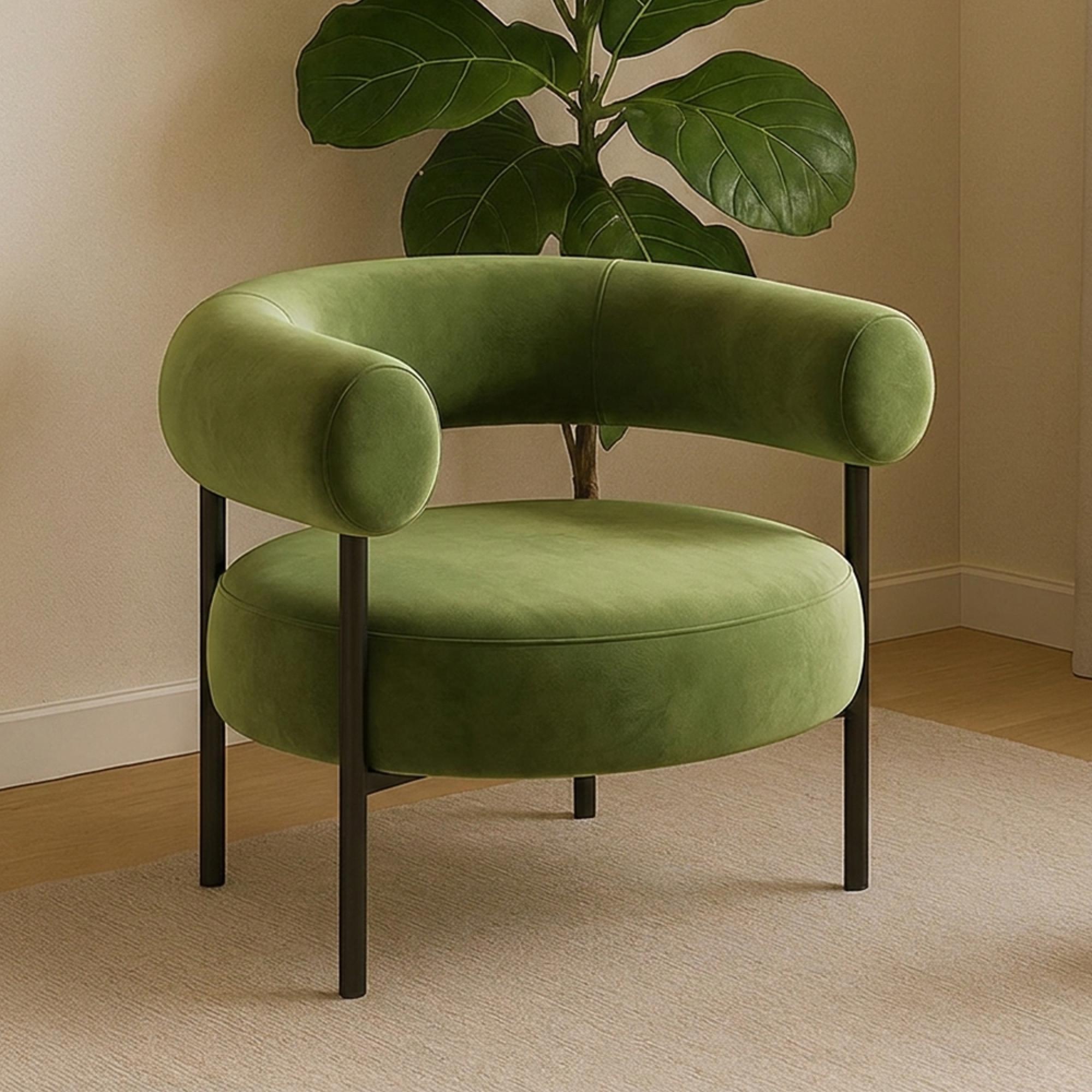 Eclipse Armchair - Curved Back - Olive Green and Black - Fabric and Metal