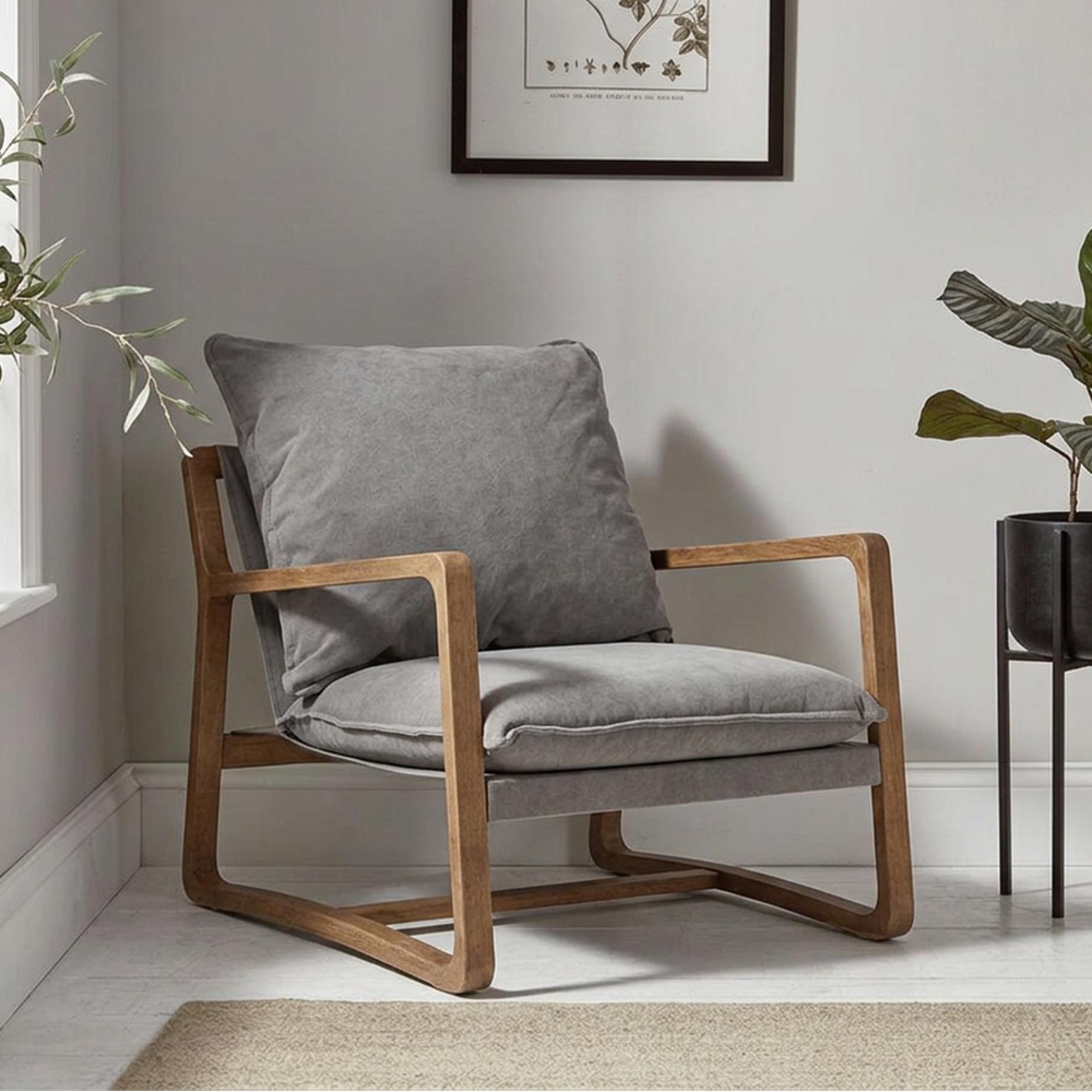 Charles Accent Armchair - Grey - Fabric and Wood