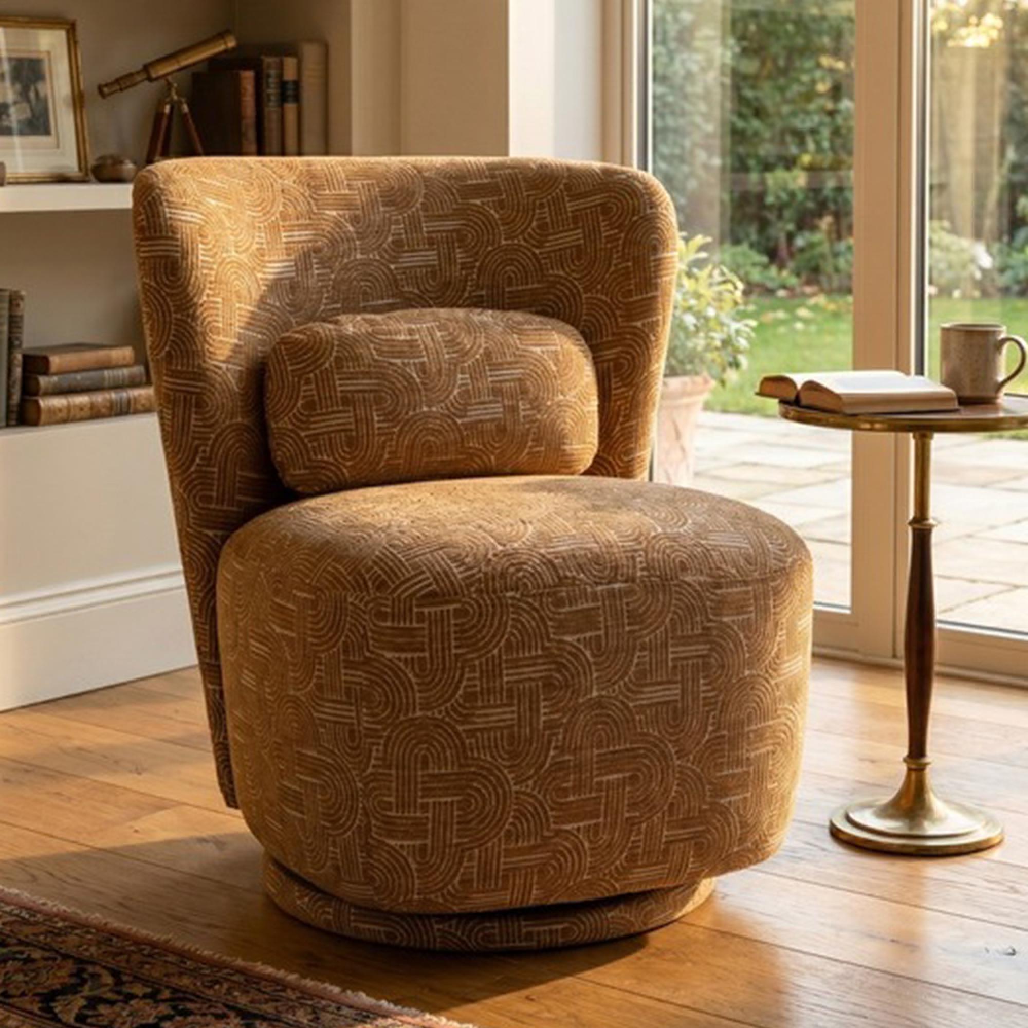 Aura Swivel Chair - Curved Back - Amber - Fabric