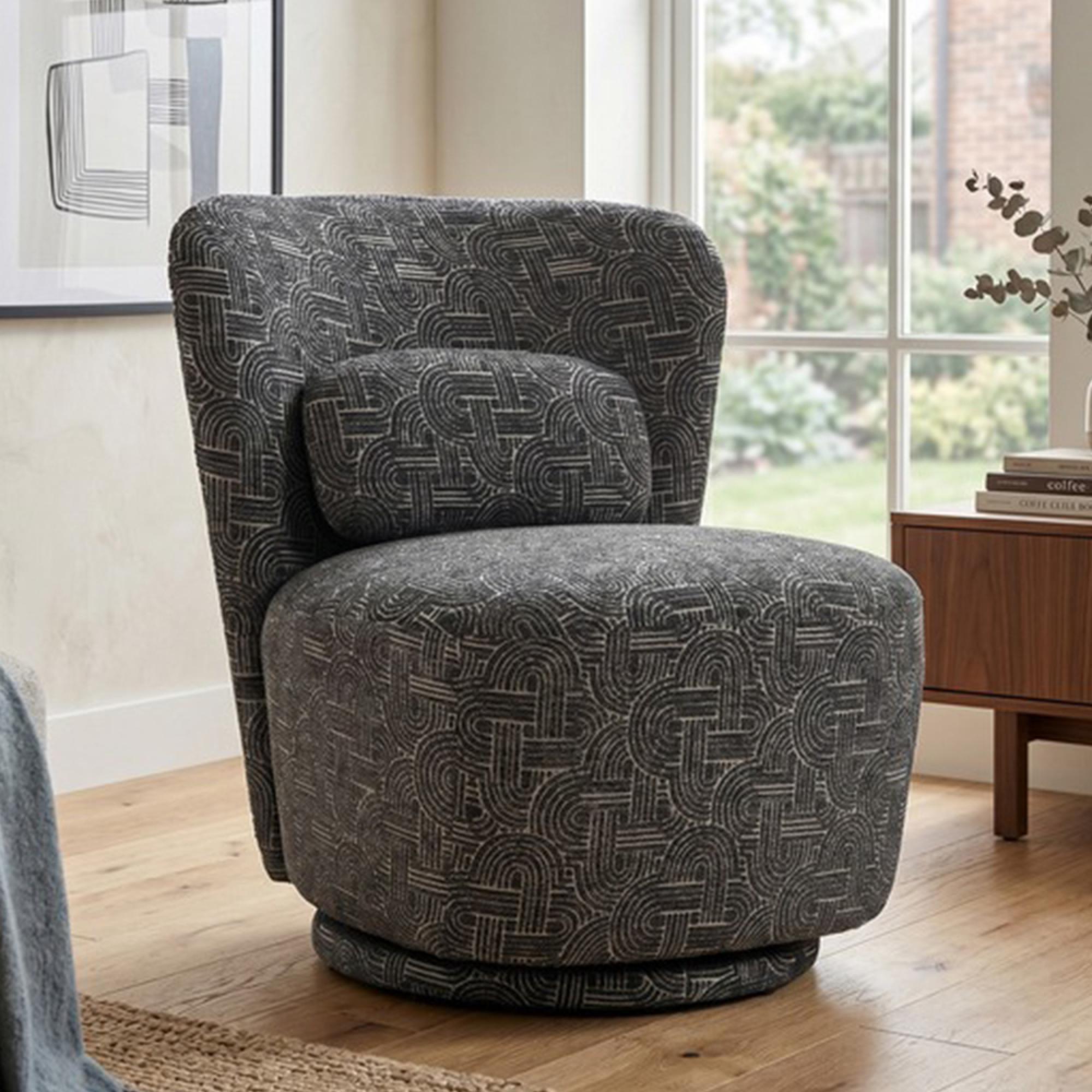 Aura Swivel Chair - Curved Back - Charcoal - Fabric