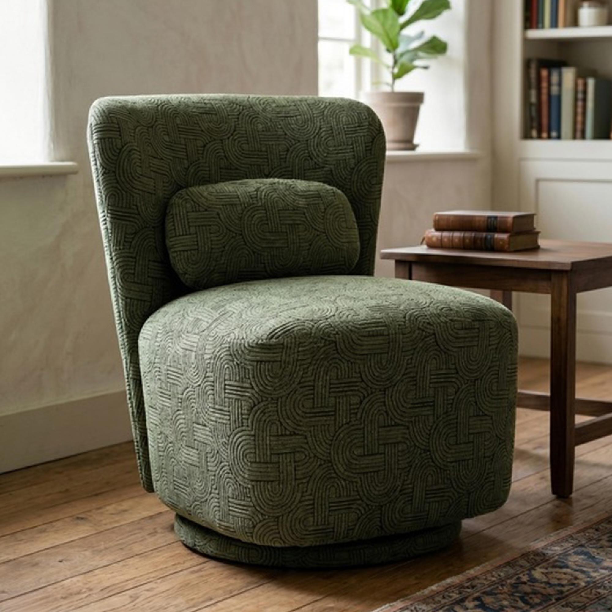Aura Swivel Chair - Curved Back - Olive - Fabric